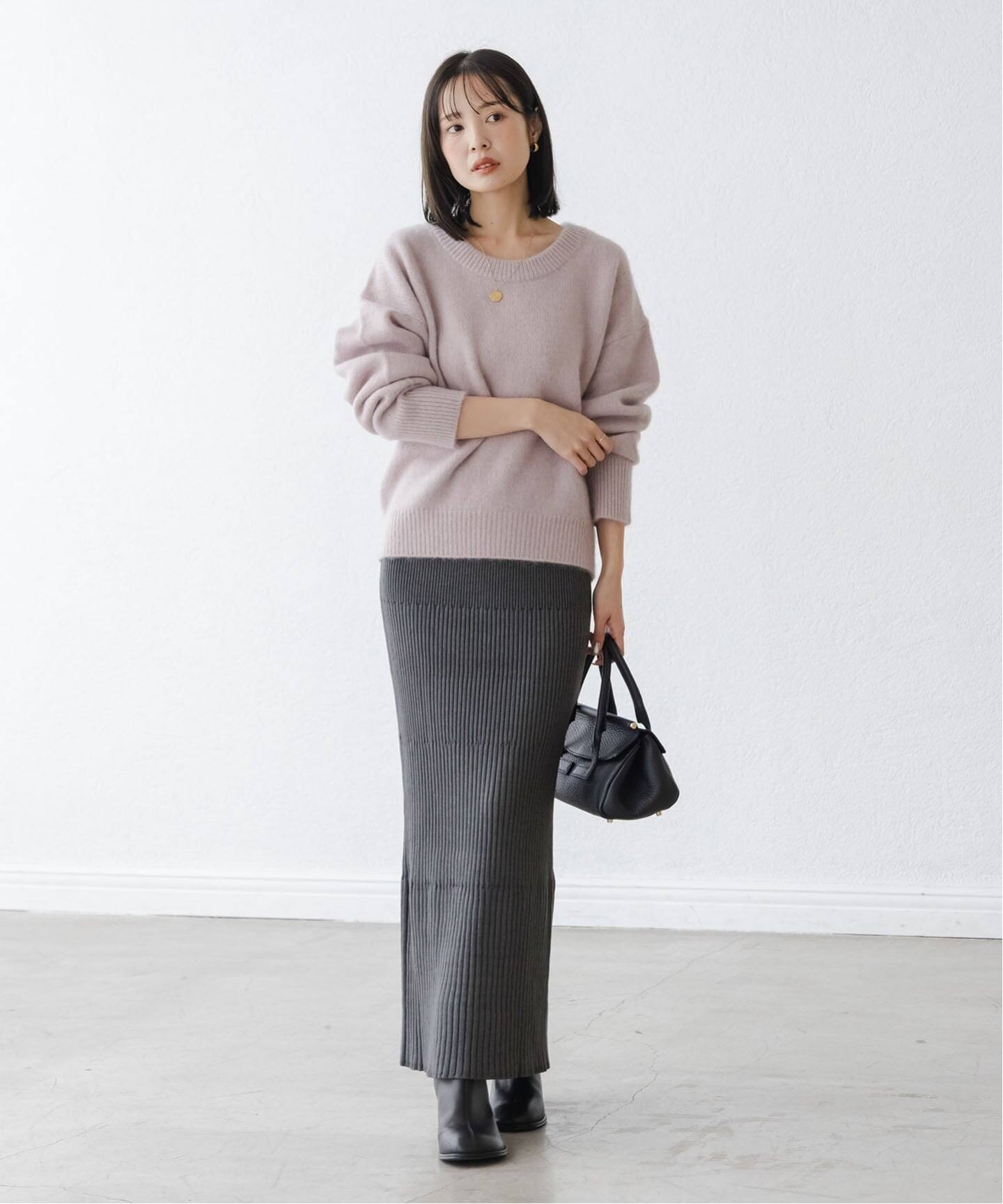 noble リブニットタイトスカート　グレー 追加2》リブニットタイトスカート（ロング・マキシ丈スカート）｜NOBLE