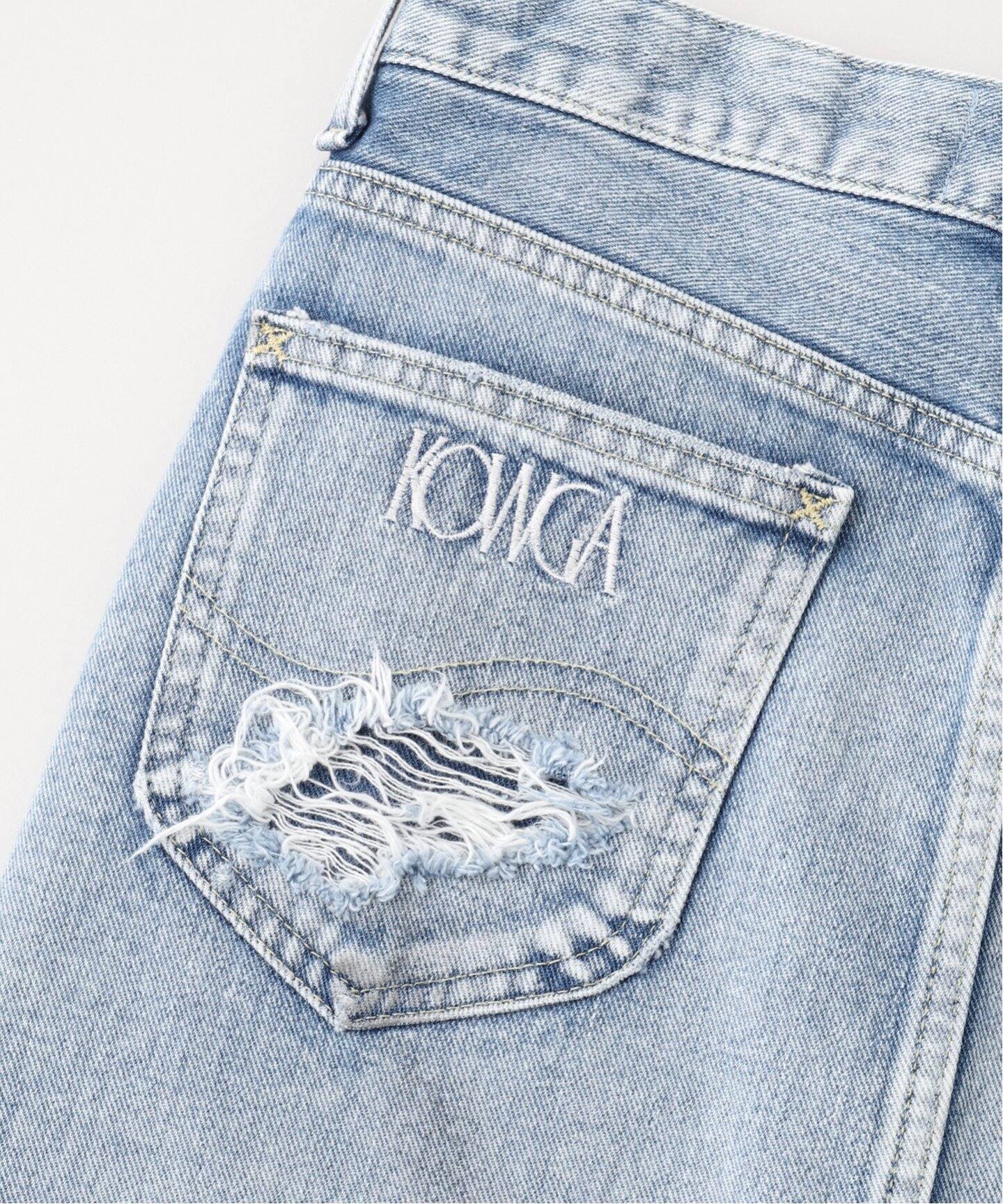 Lee デニムロングスカート by KOWGA ダメージ加工ライトブルー Lee / リー】ダメージ レギュラー スカート by KOWGA / コウガ（デニム