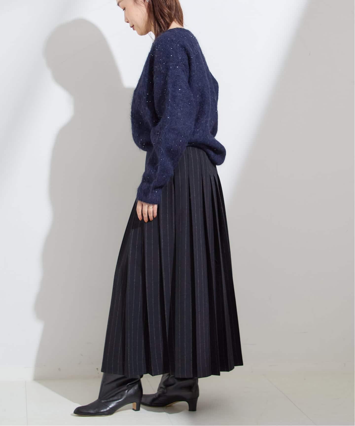 クラシックストライプ プリーツスカート（ロング・マキシ丈スカート