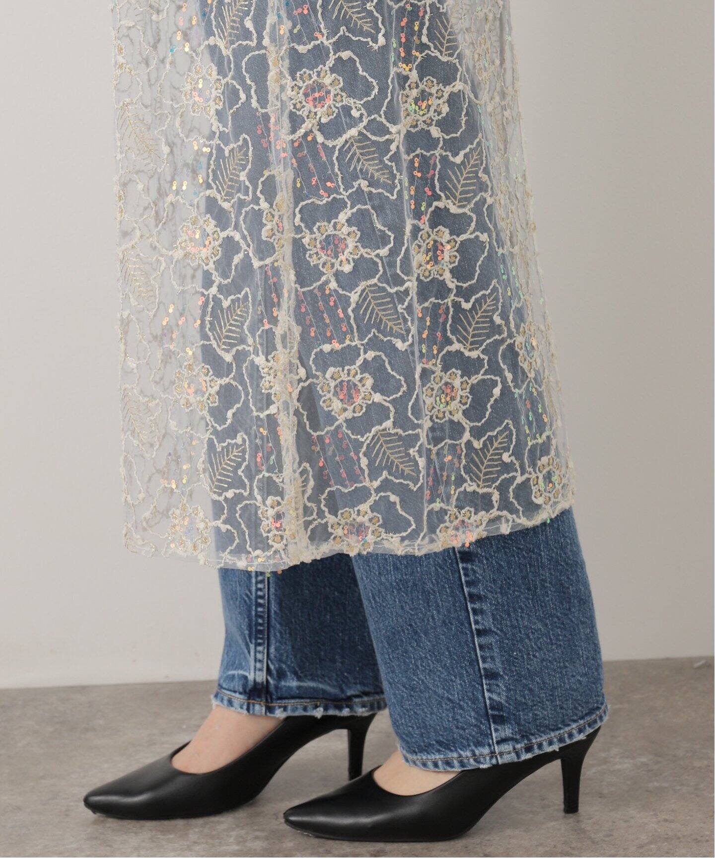 Uhr/ウーア】Embroidery Sheer Skirt：スカート（ロング・マキシ丈 