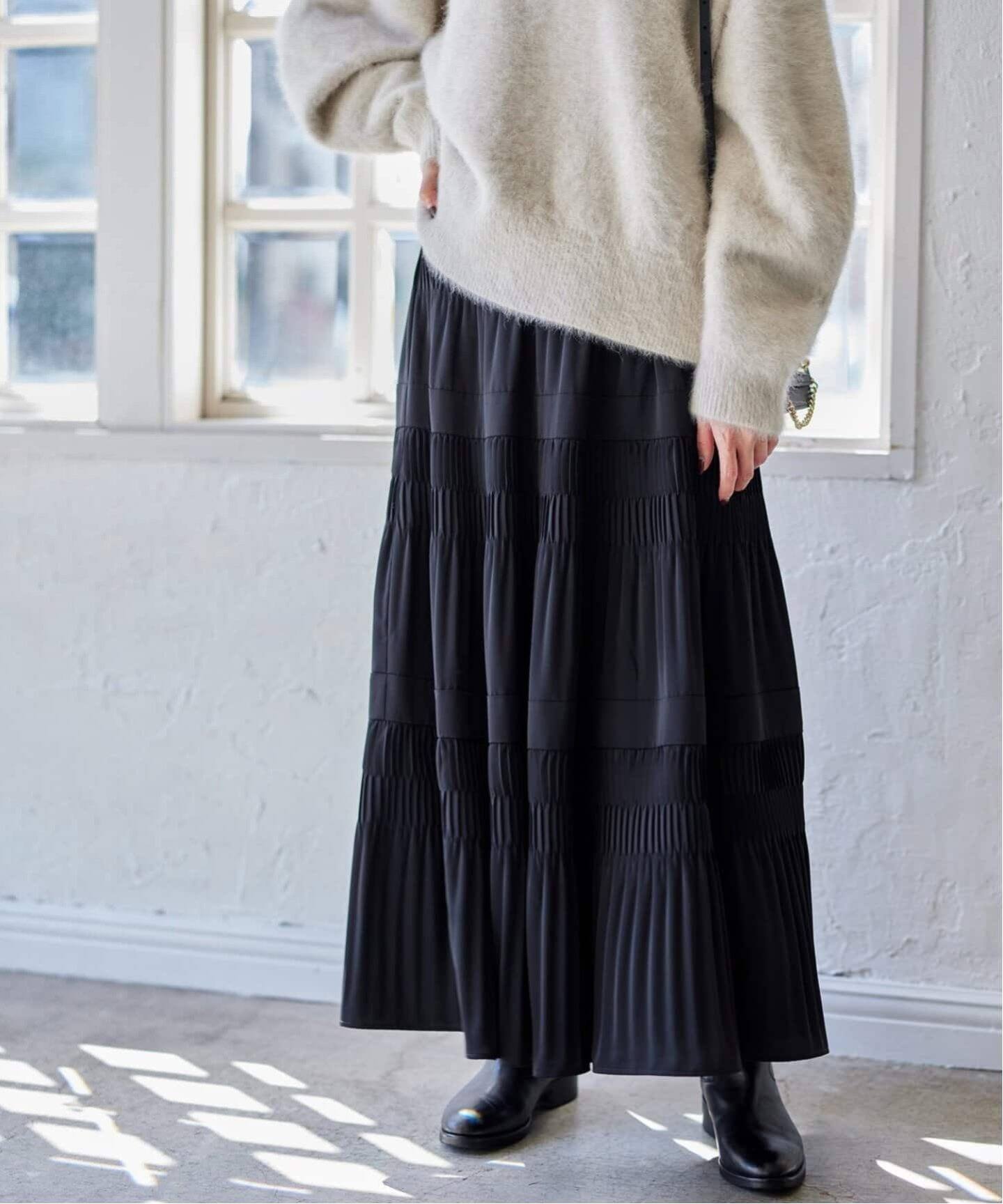 追加予約》ミニプリーツティアードスカート（ロング・マキシ丈スカート  