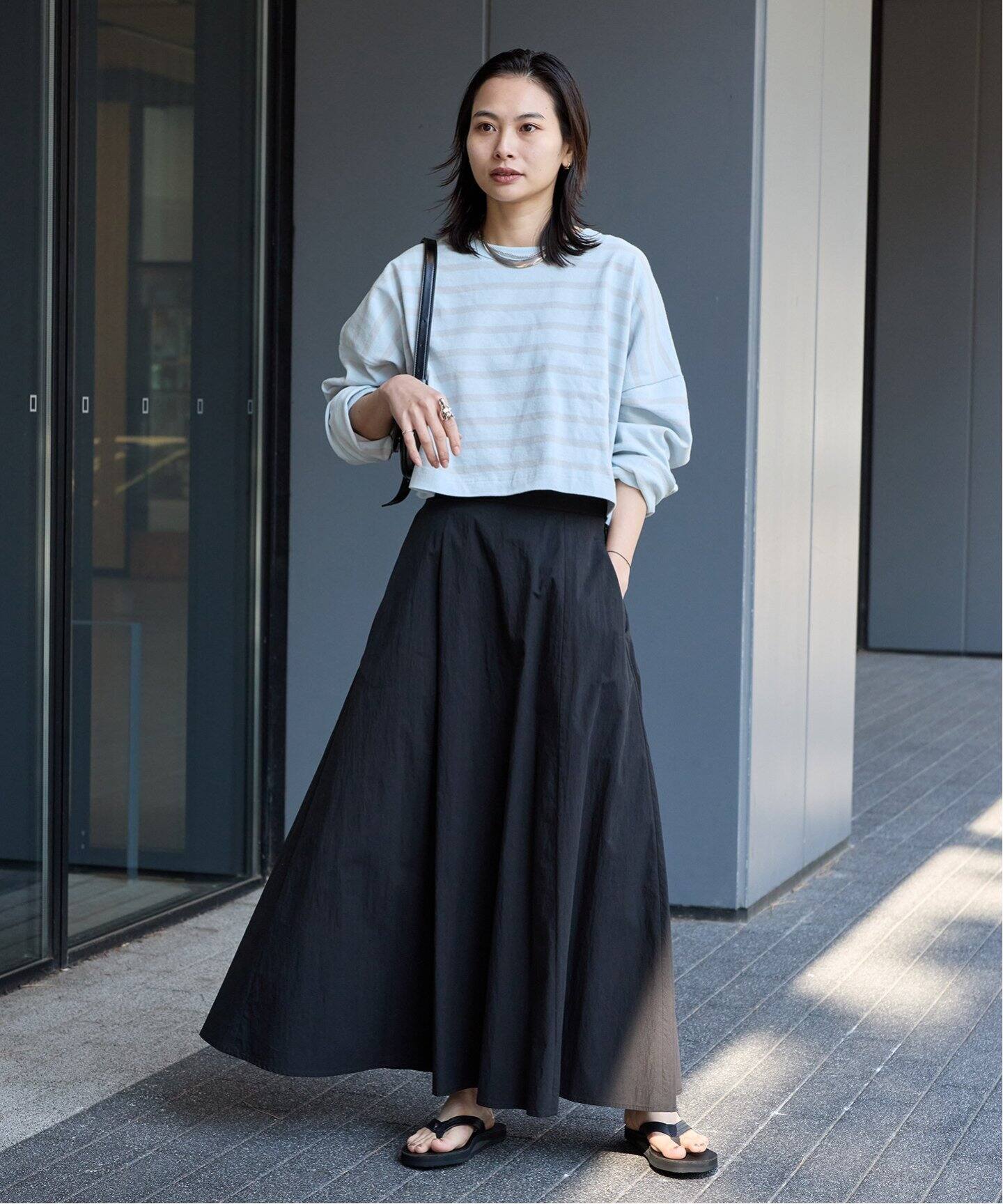 コットンナイロンフレアスカート（ロング・マキシ丈スカート  