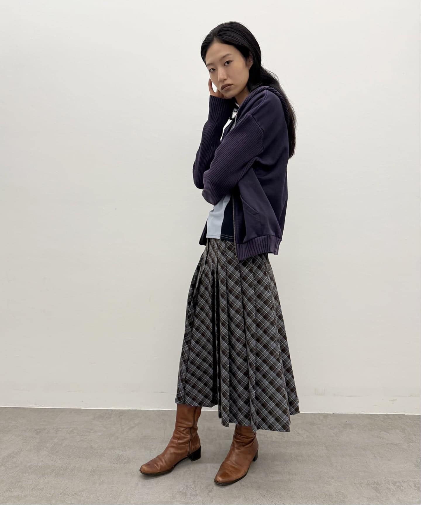 oriens チェック柄ひざ丈スカート フリーサイズ oriens チェック柄ひざ丈スカート フリーサイズ プリーツ