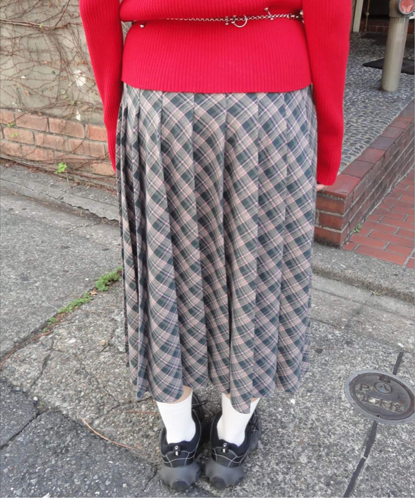 oriens チェック柄ひざ丈スカート フリーサイズ oriens チェック柄ひざ丈スカート フリーサイズ 予約》プリーツ