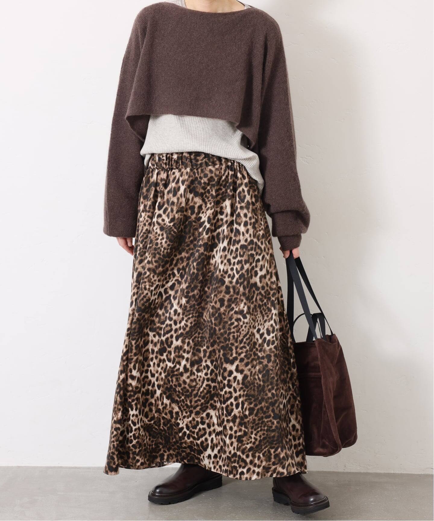 追加》マットサテンレオパ マキシスカート（ロング・マキシ丈スカート