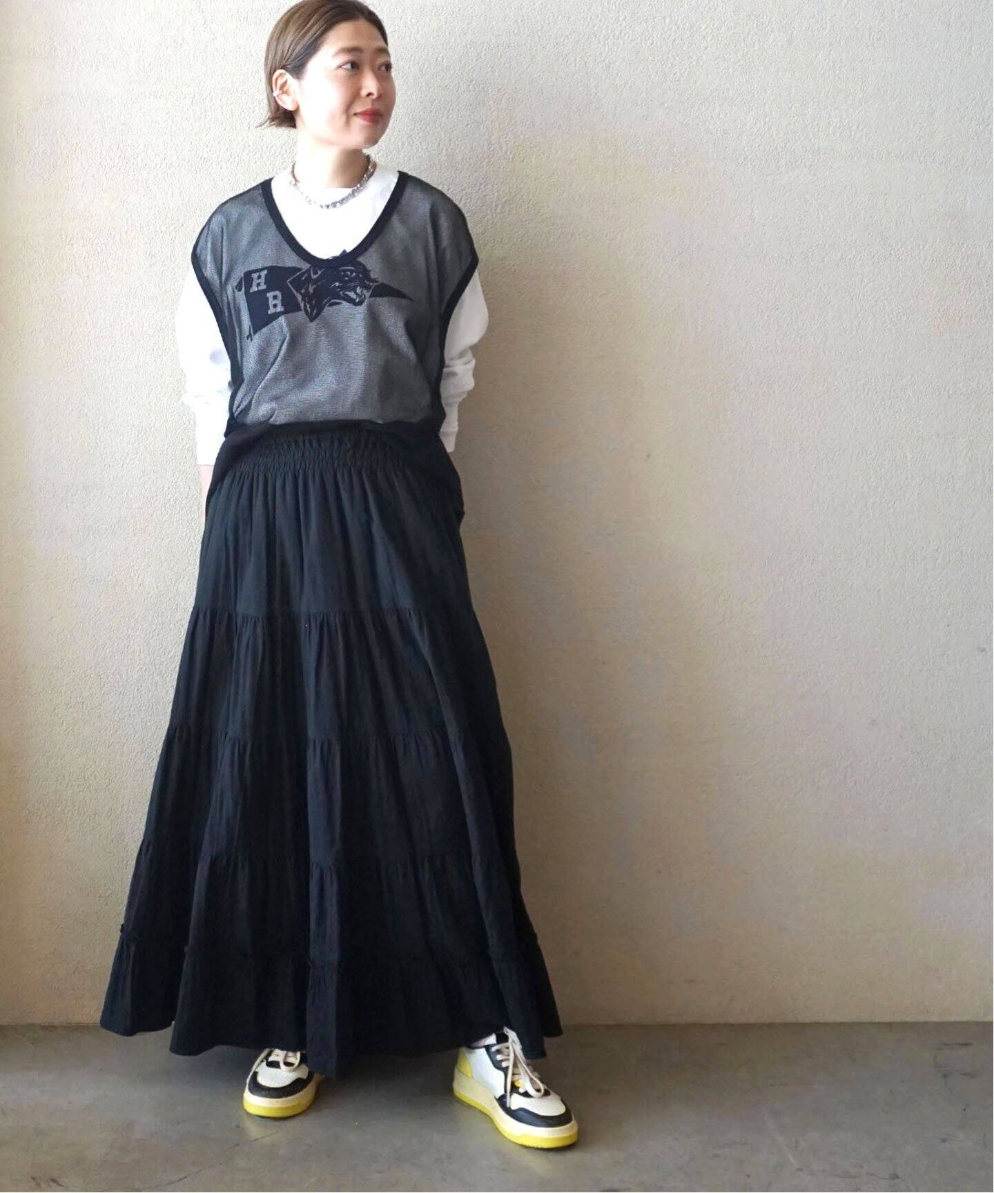 レイヤーガーゼ ギャザースカート（ロング・マキシ丈スカート  