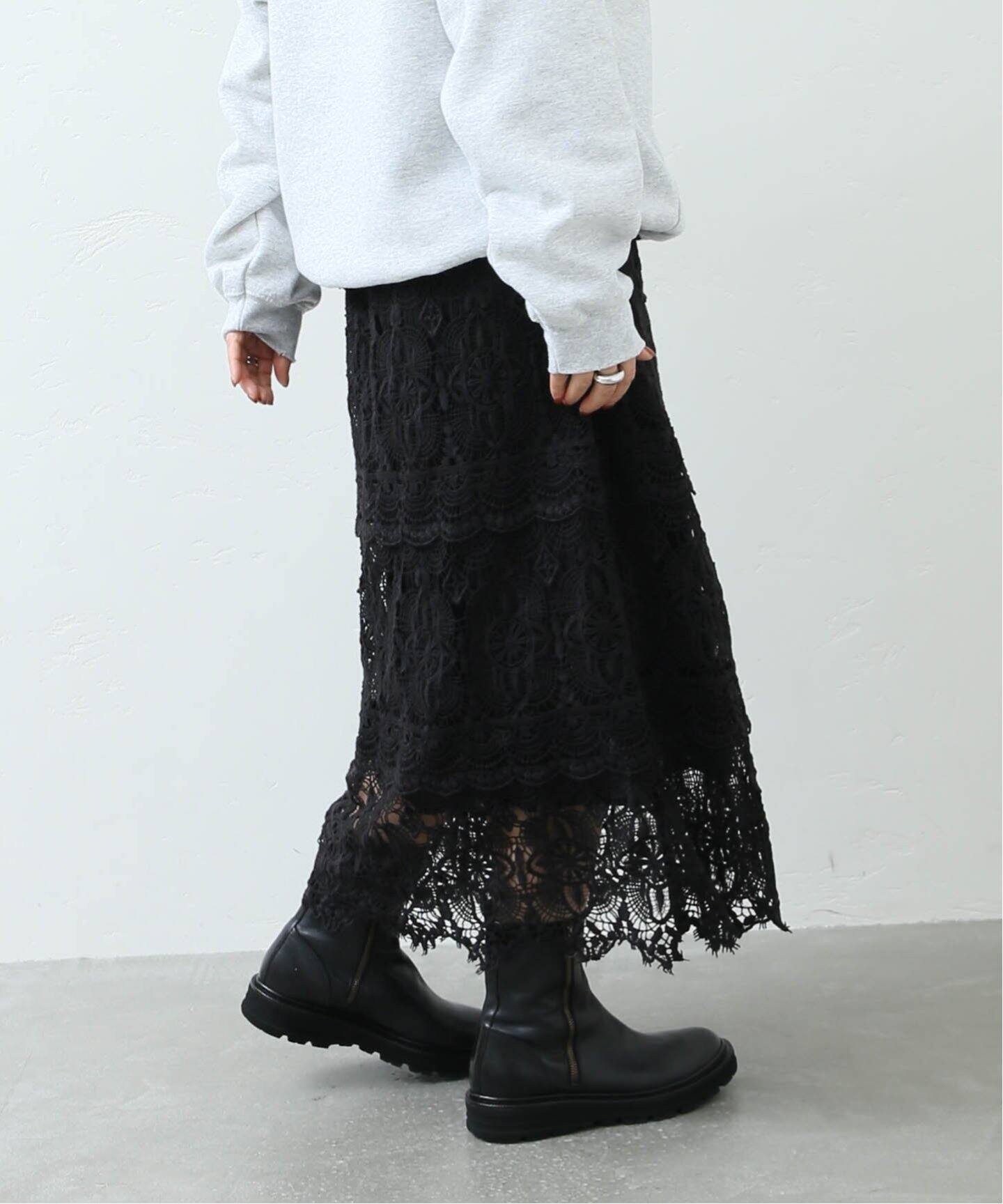 追加》レースMIXスカート（ロング・マキシ丈スカート）｜journal  