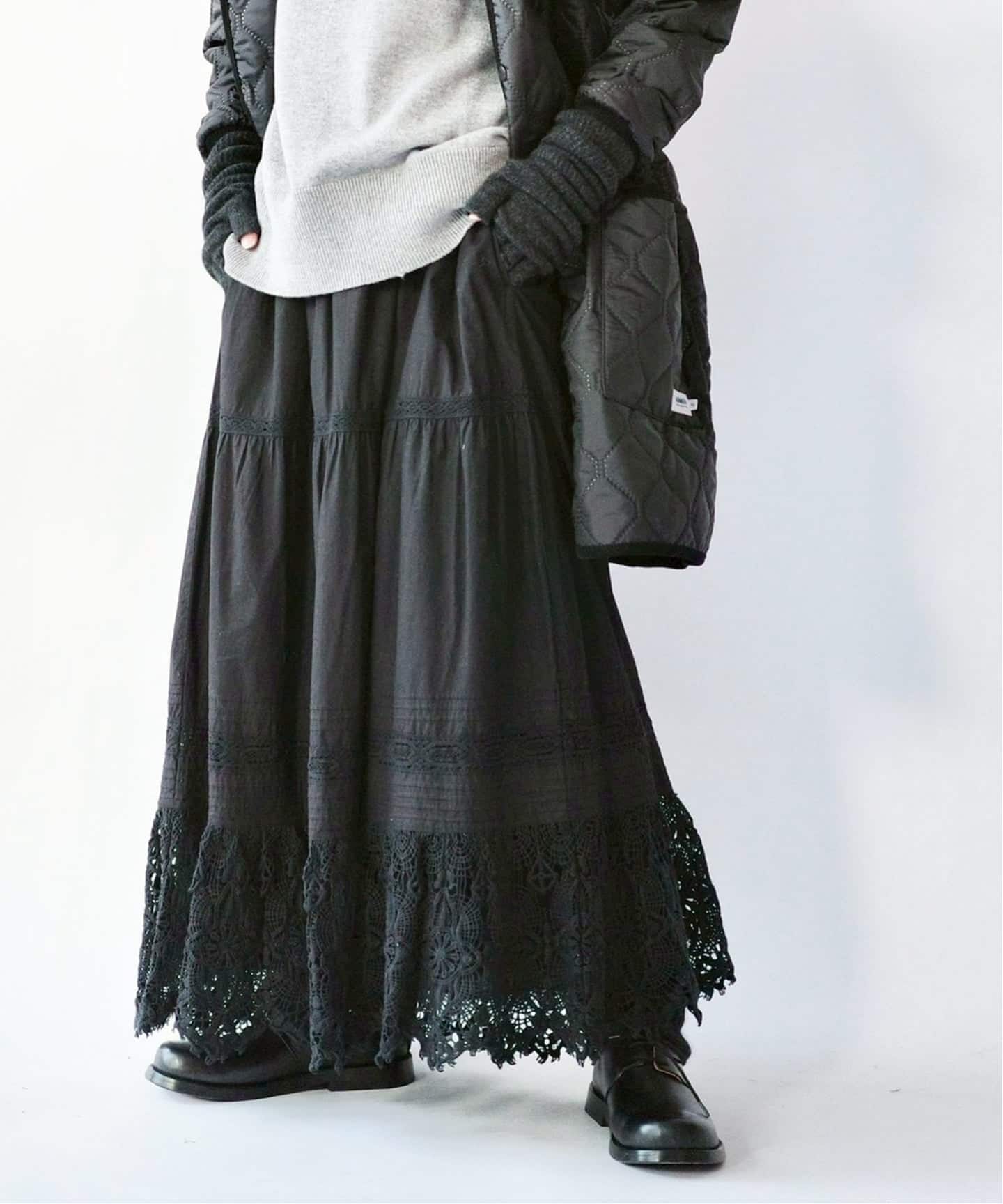 ポプリン レーススカート（ロング・マキシ丈スカート）｜journal