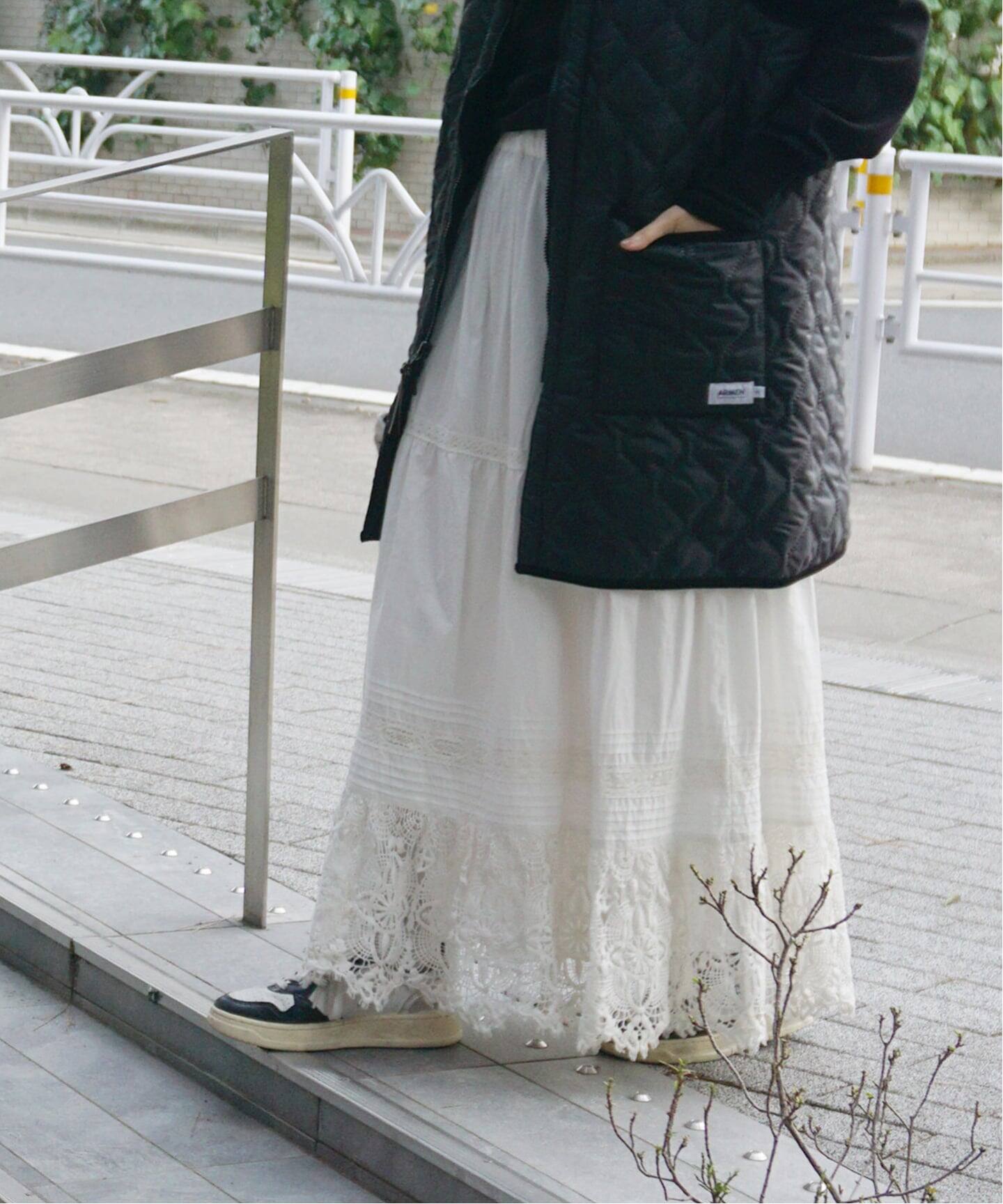 ポプリン レーススカート（ロング・マキシ丈スカート）｜journal