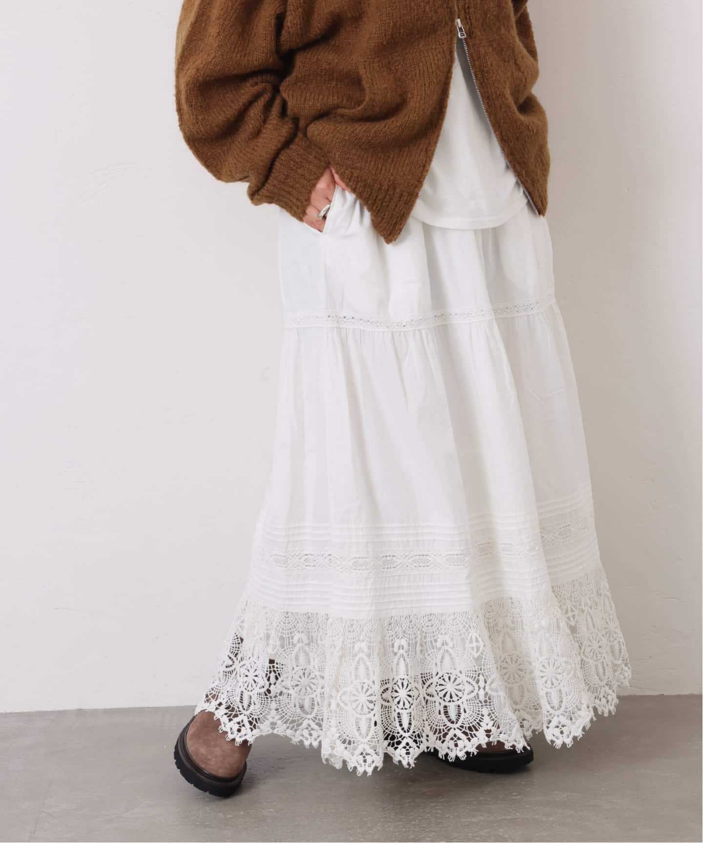 ポプリン レーススカート（ロング・マキシ丈スカート）｜journal