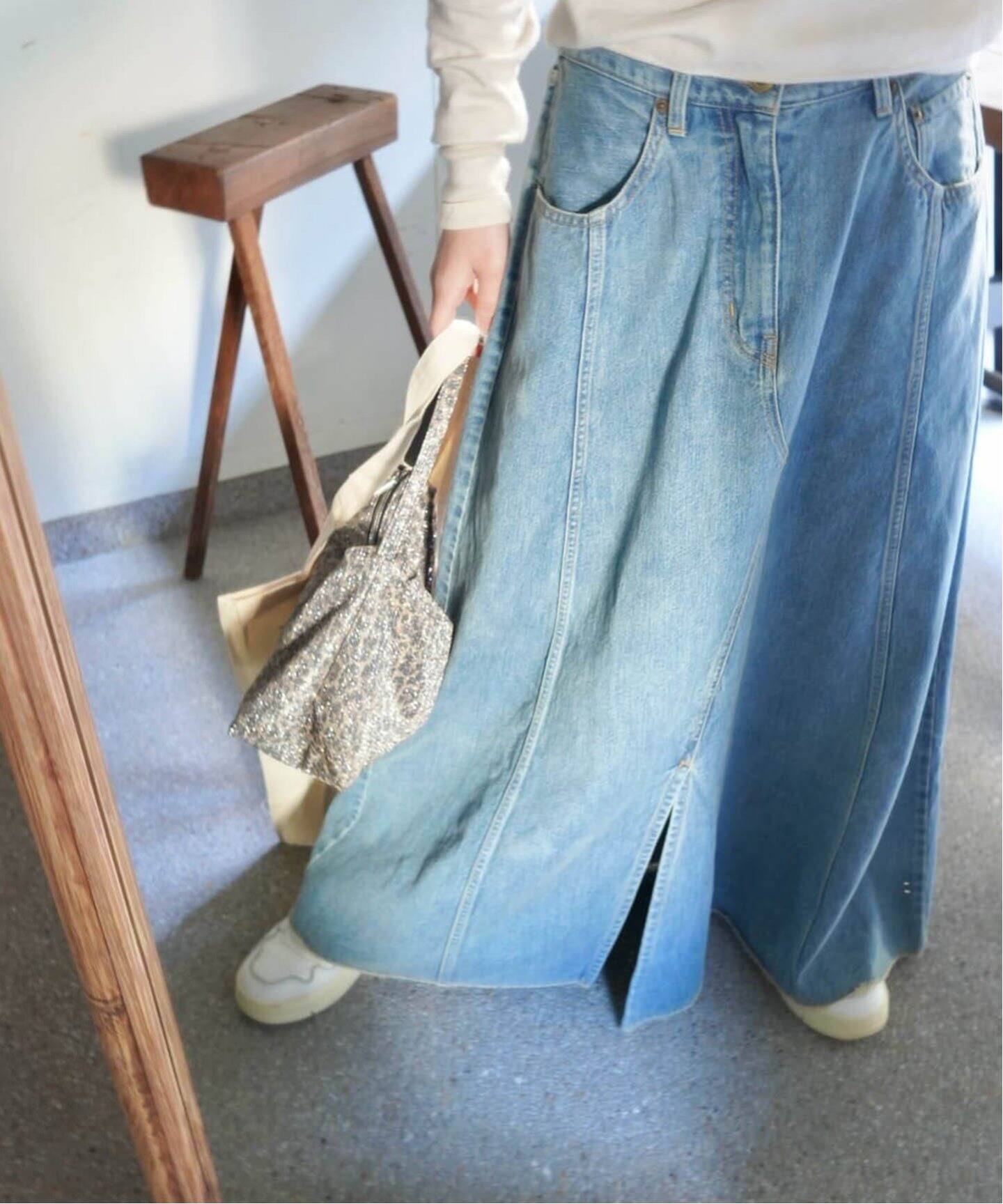 スカート  jeans ストレッチデニムFzipタイトスカート／(S BLUE): スカート