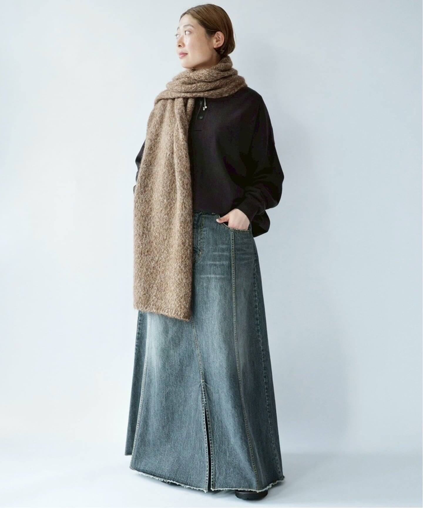 13OZデニム スウィッチスカート（BLK）（ロング・マキシ丈スカート