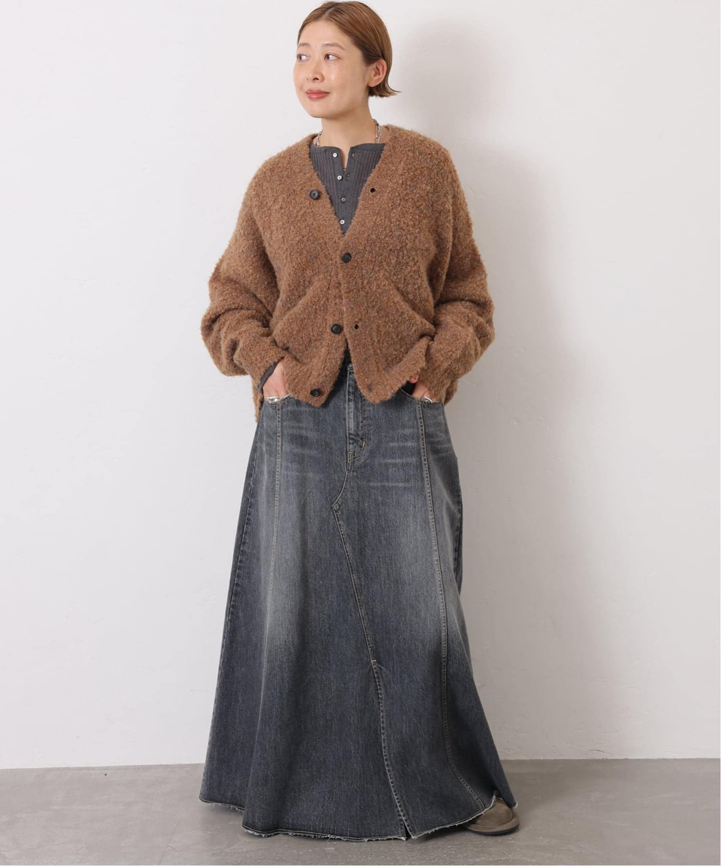 13OZデニム スウィッチスカート（BLK）（ロング・マキシ丈スカート