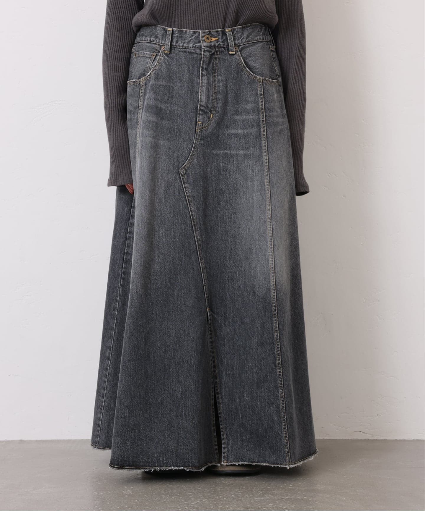 13OZデニム スウィッチスカート（BLK）（ロング・マキシ丈スカート