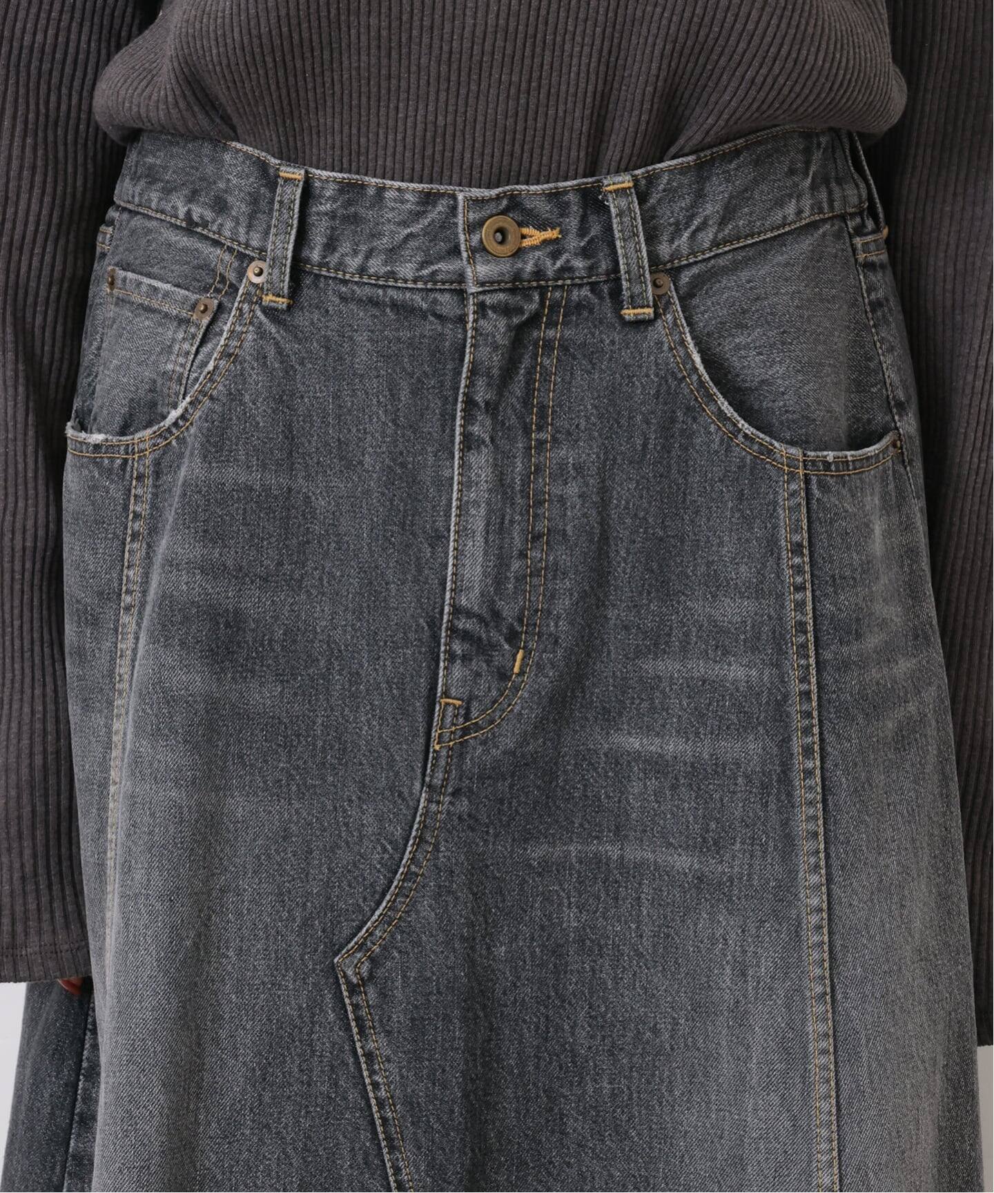 13OZデニム スウィッチスカート（BLK）（ロング・マキシ丈スカート