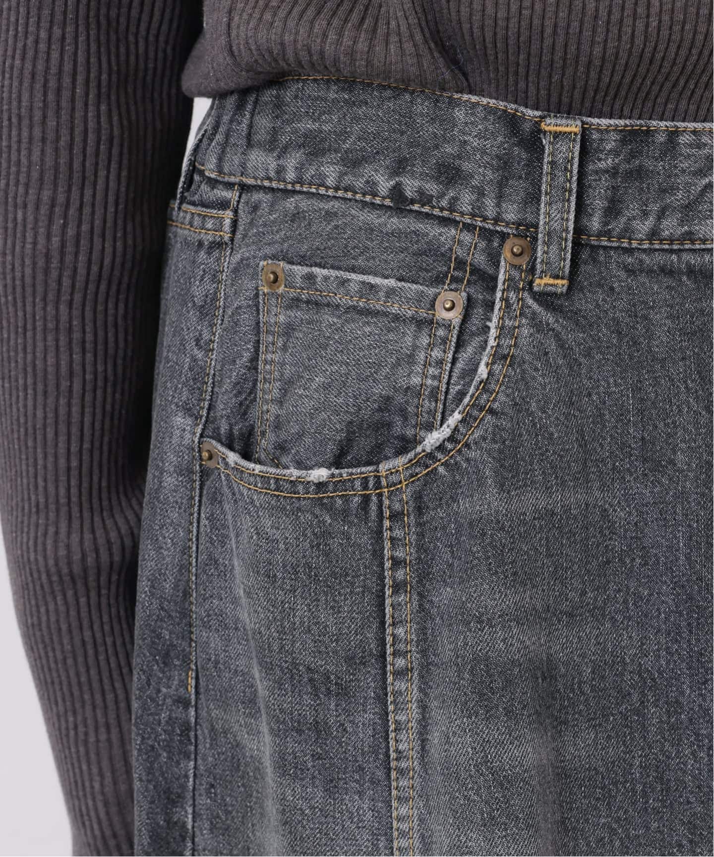 予約》13OZデニム スウィッチスカート（BLK）（ロング・マキシ丈