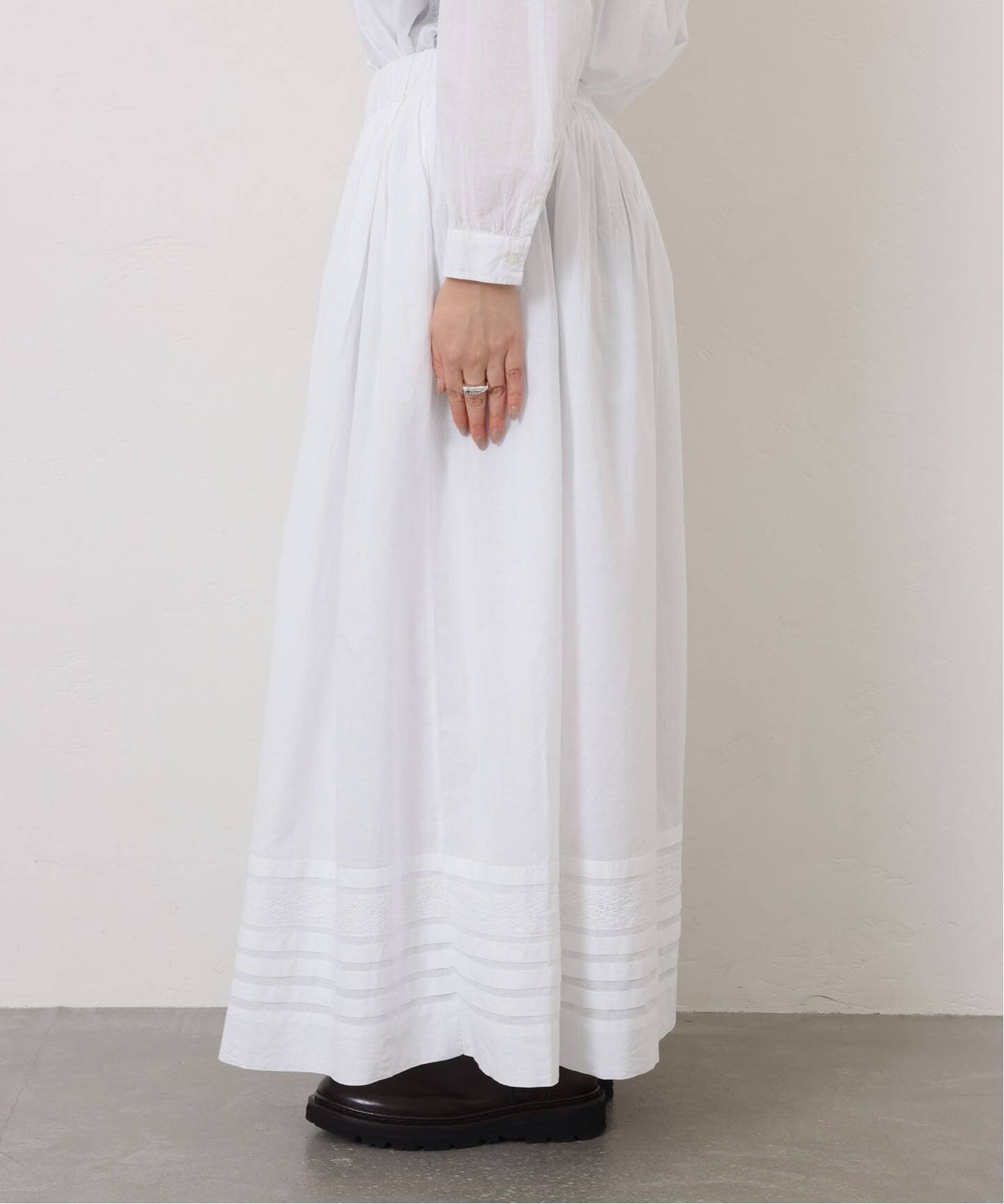 SOIL】CAMBRIC WITH LACE GATHERED SKIRT（ロング・マキシ丈スカート