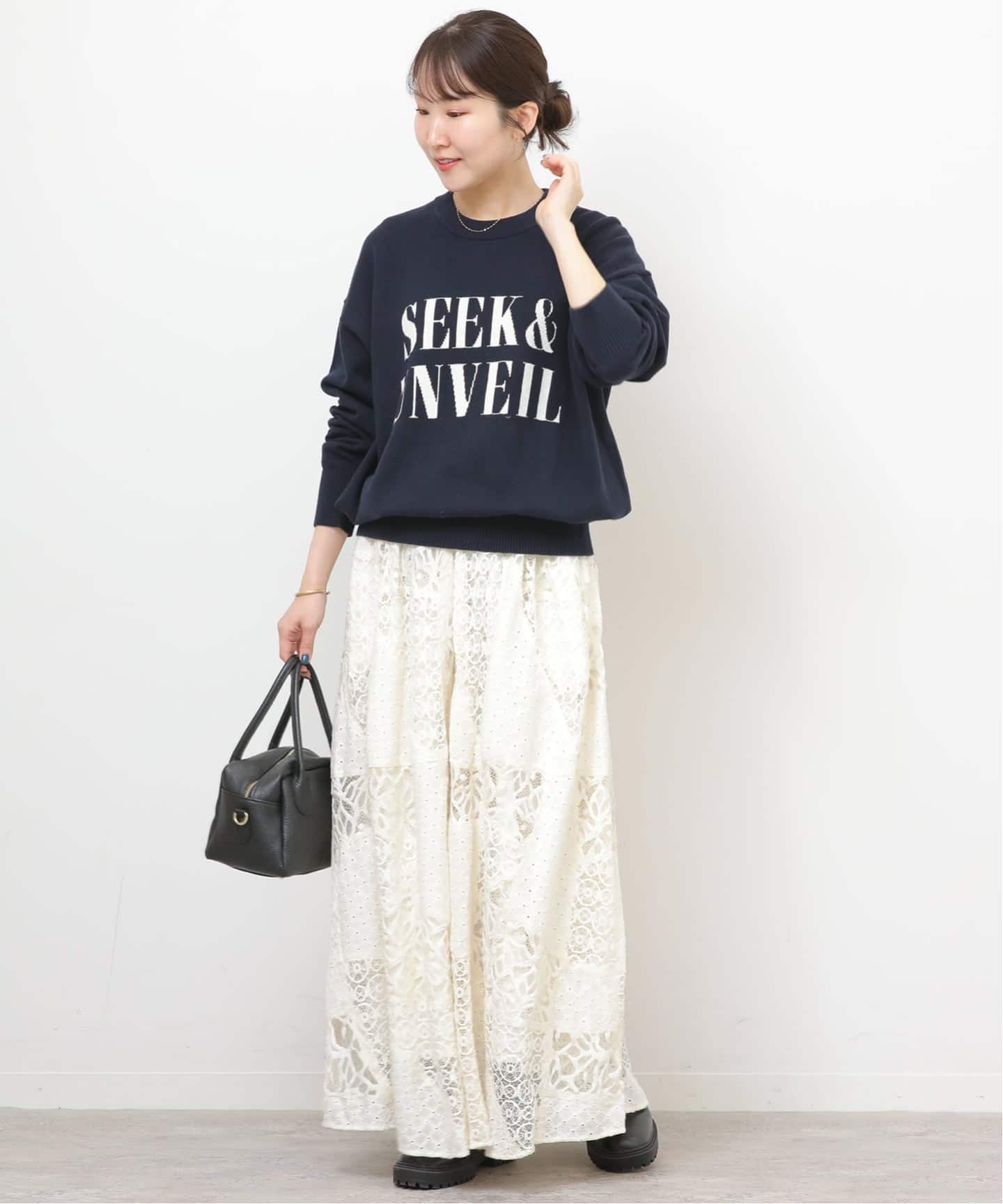 ミックスレースフレアイージースカート（ロング・マキシ丈スカート