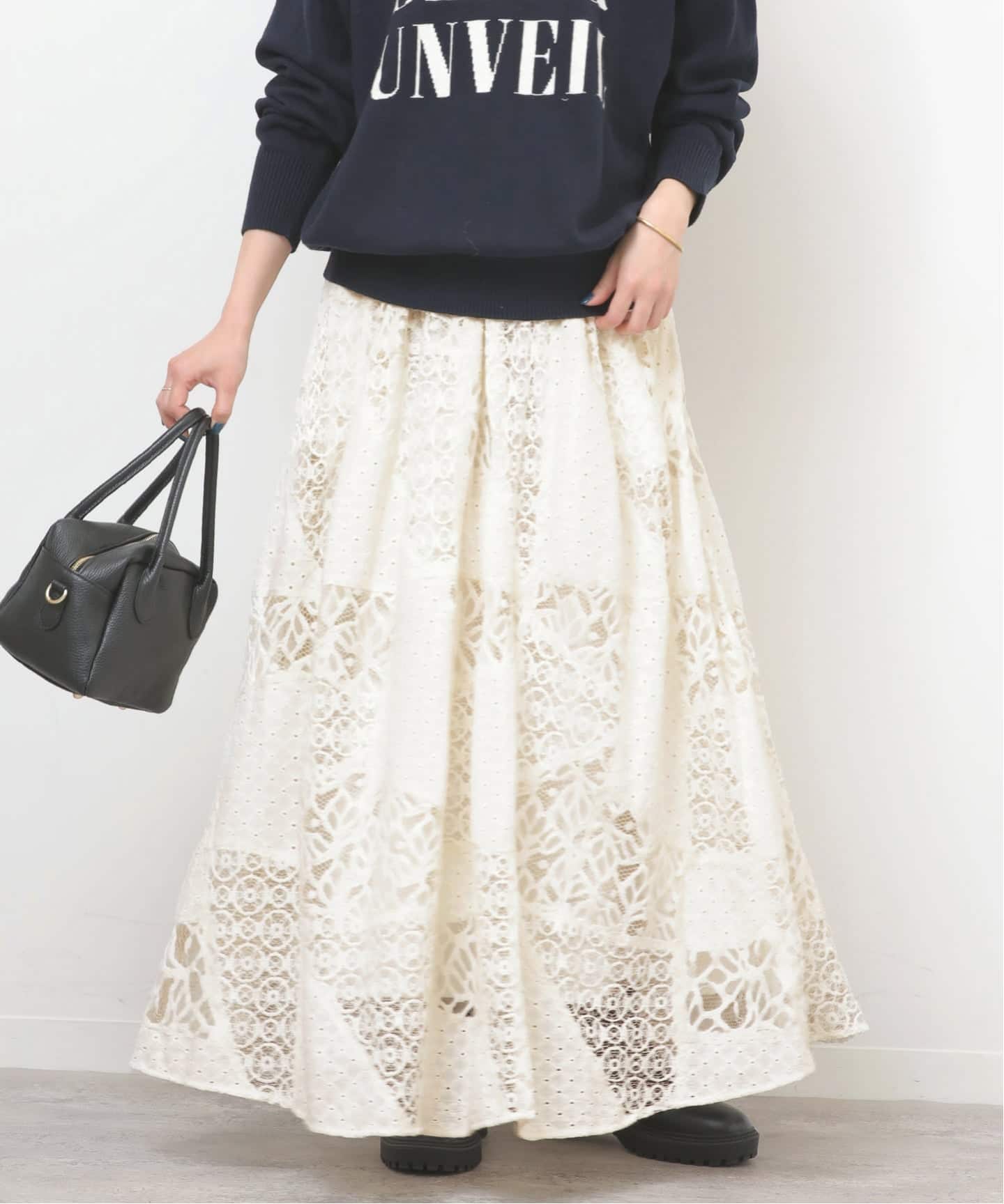 ジャーナルスタンダード レリューム（JOURNAL STANDARD relume）/ミックスレースフレアイージースカート ミックスレースフレアイージースカート（ロング・マキシ丈スカート