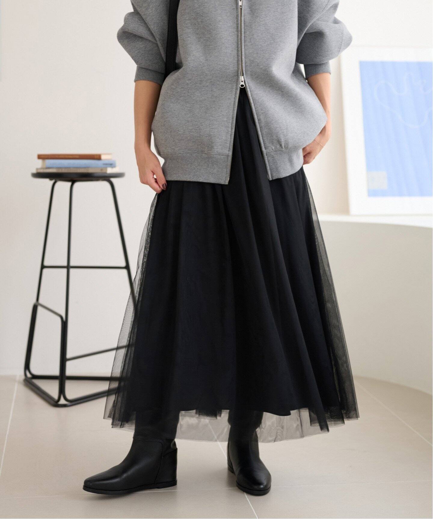 WEB限定追加3》ウォッシャブルチュールイージースカート（ロング  