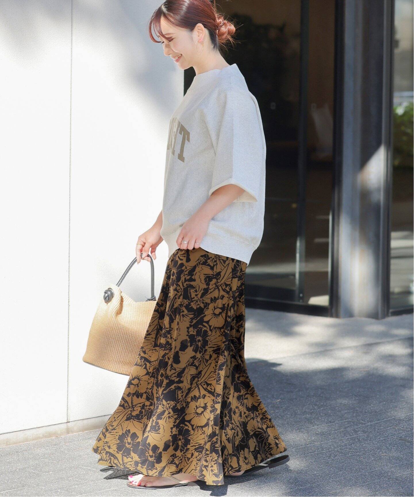 追加予約》コントラストフラワープリントスカート（ロング・マキシ丈  