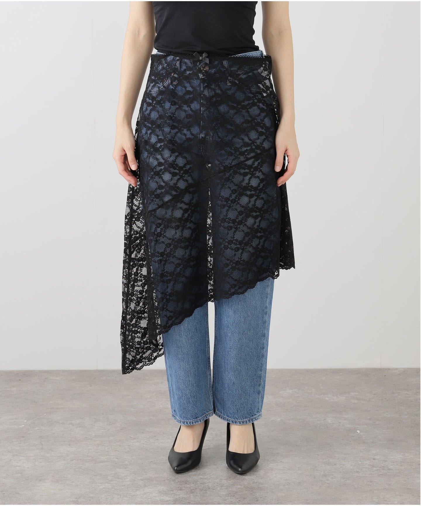 PROVOKE/プロヴォーク】 Stretch lace asymmetry スカート