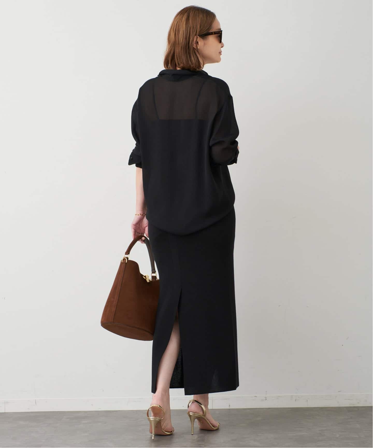 Deuxieme Classe ロング・マキシ丈スカート 黒 0204125J0018 shake code スリットスカート(ロング・マキシ丈スカート