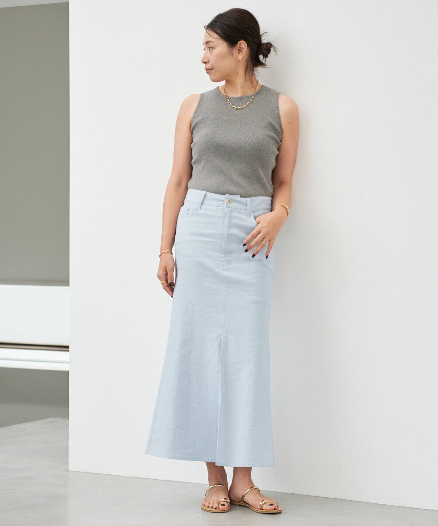 STRETCH TWILL B/FLARE スカート（ロング・マキシ丈スカート  