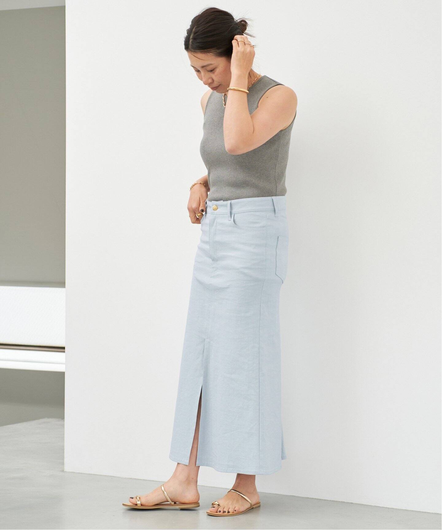 STRETCH TWILL B/FLARE スカート（ロング・マキシ丈スカート 