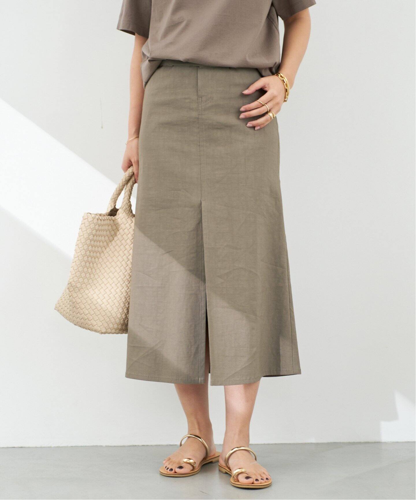 STRETCH TWILL B/FLARE スカート（ロング・マキシ丈スカート  