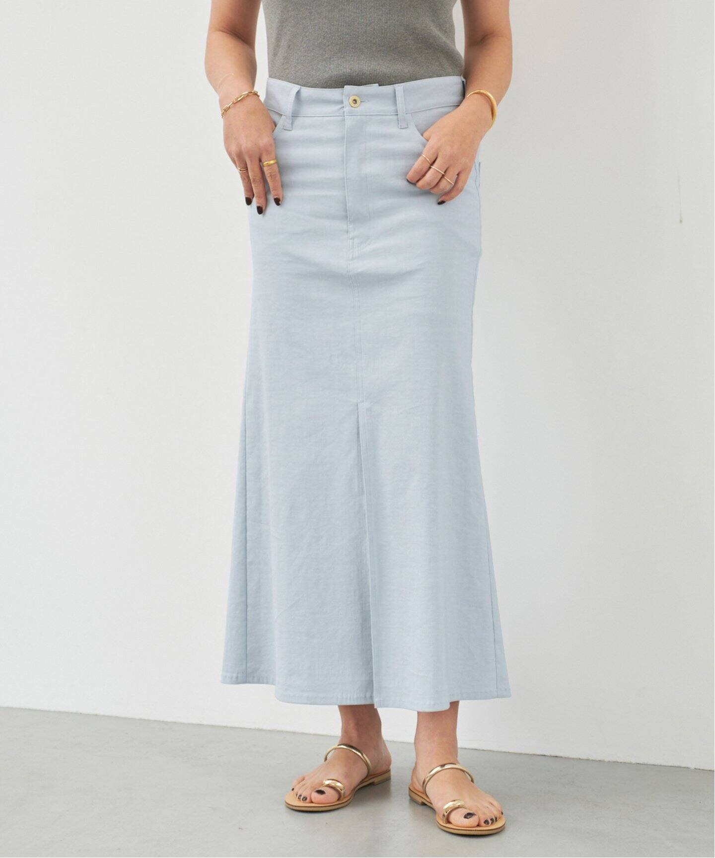 STRETCH TWILL B/FLARE スカート（ロング・マキシ丈スカート 