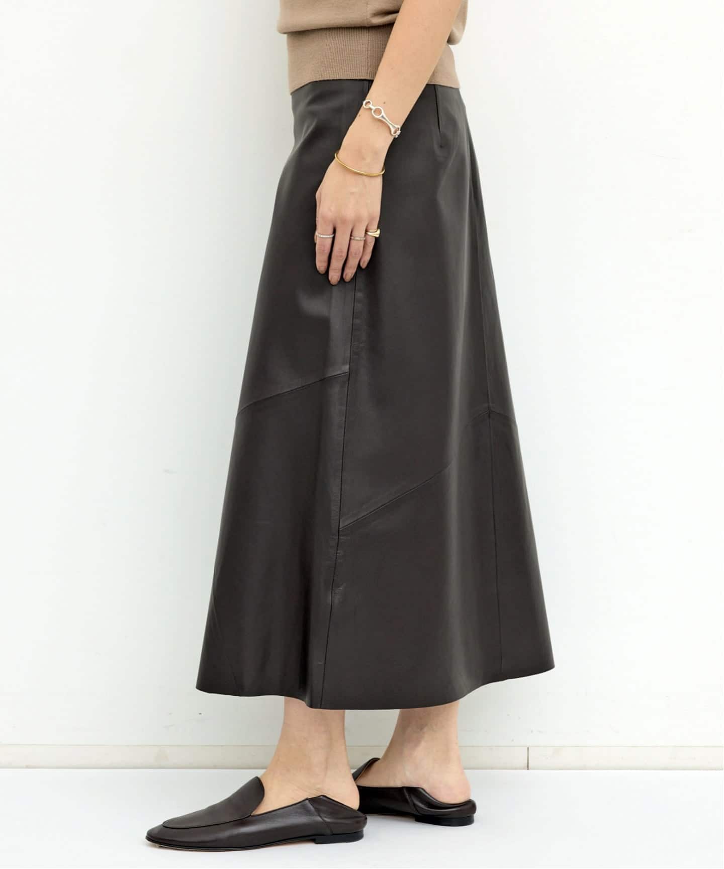 ORDINARY JOY/オーディナリー ジョイ】Nappa Leather Midi Skirt