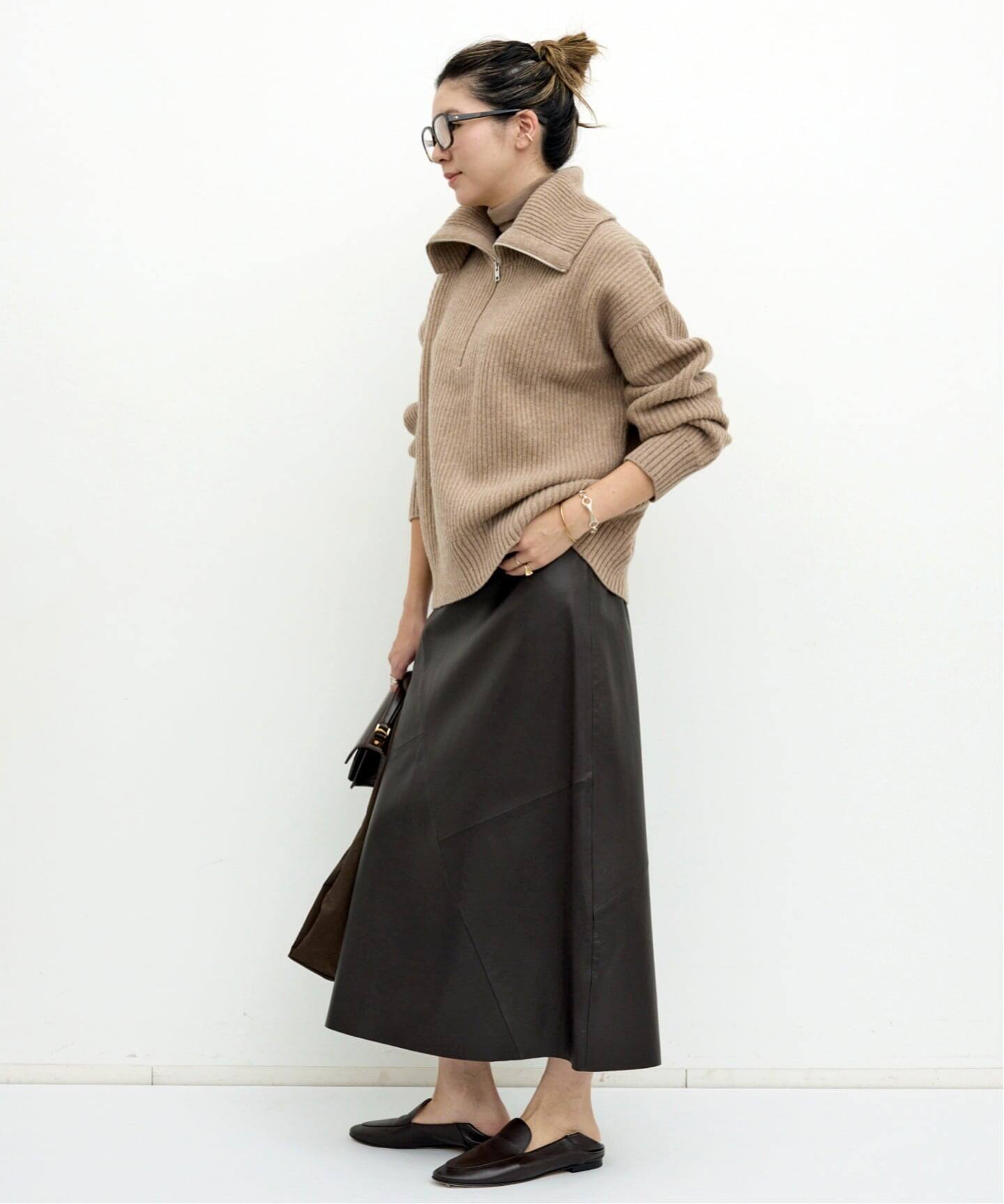 ORDINARY JOY/オーディナリー ジョイ】Nappa Leather Midi Skirt