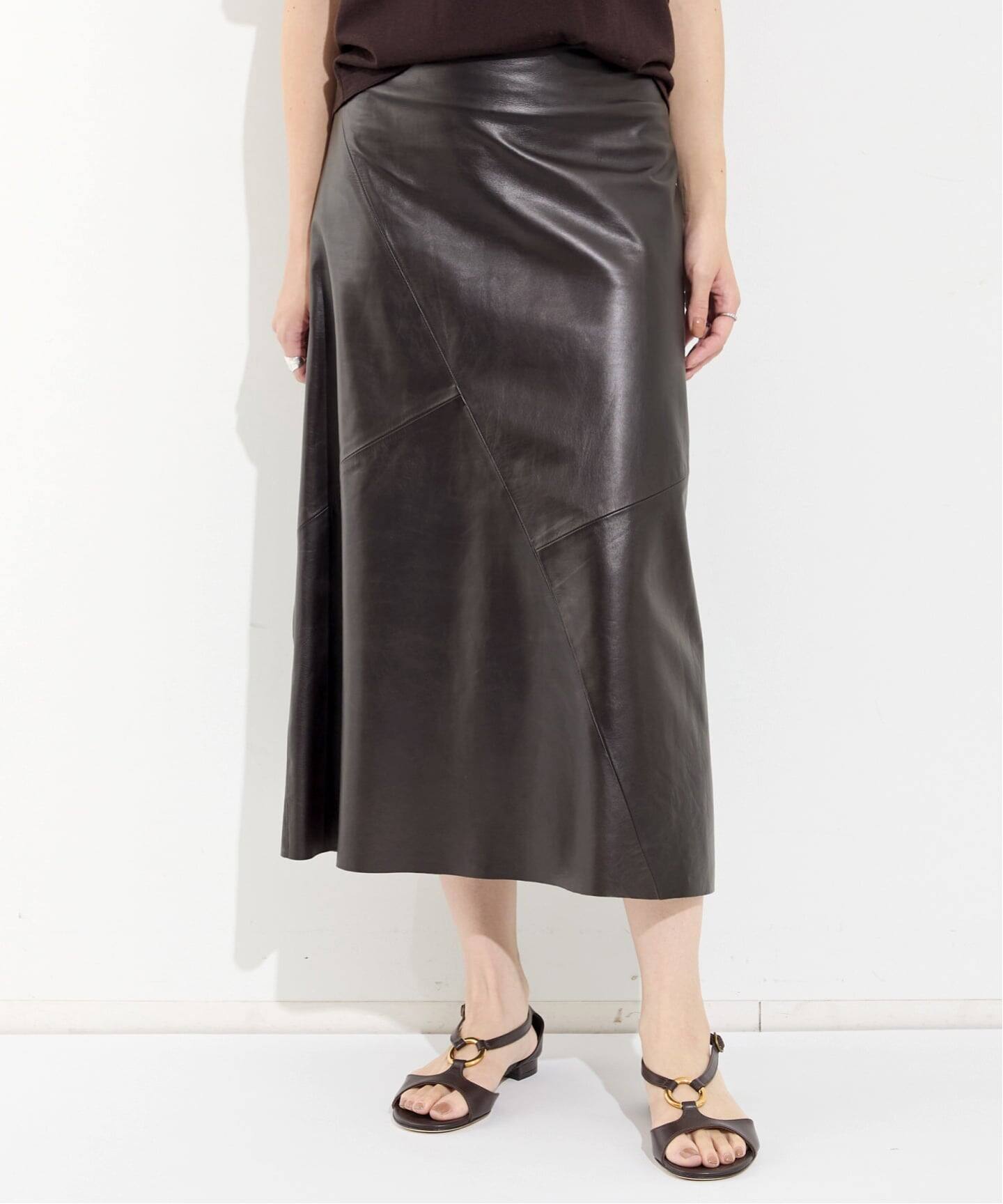 ORDINARY JOY/オーディナリー ジョイ】Nappa Leather Midi Skirt