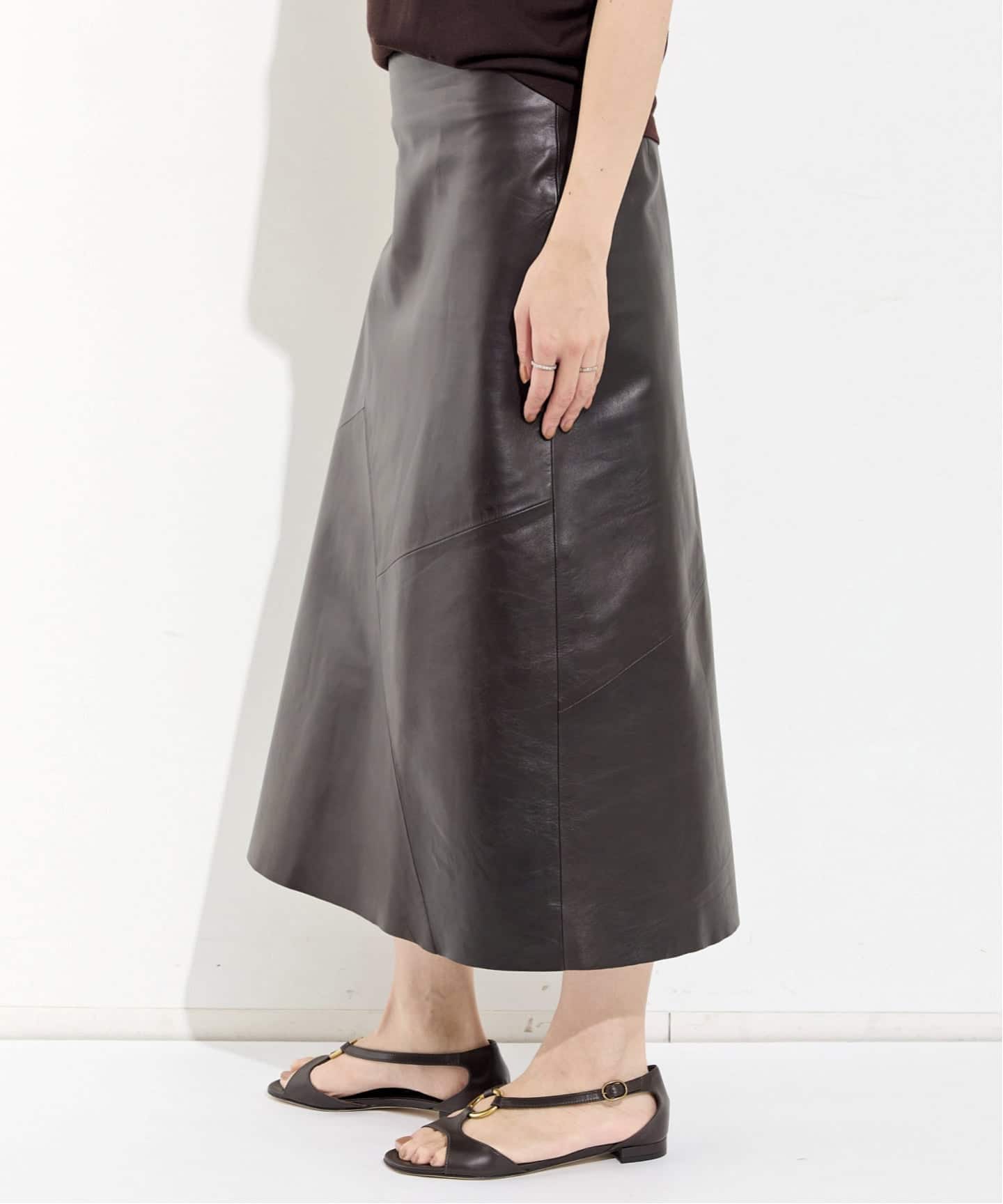 ORDINARY JOY/オーディナリー ジョイ】Nappa Leather Midi Skirt