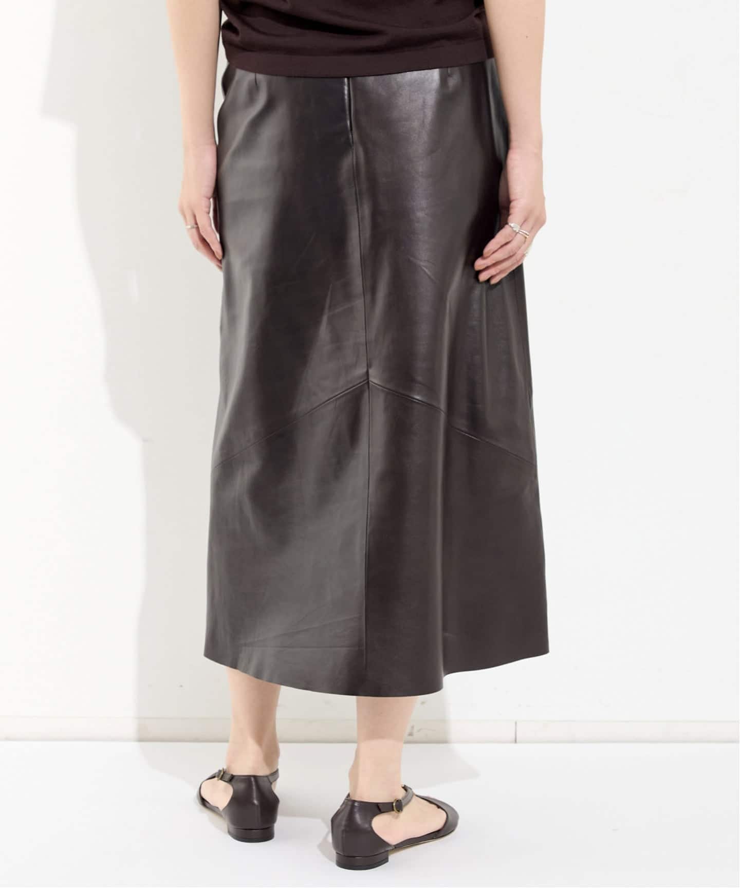 ORDINARY JOY/オーディナリー ジョイ】Nappa Leather Midi Skirt