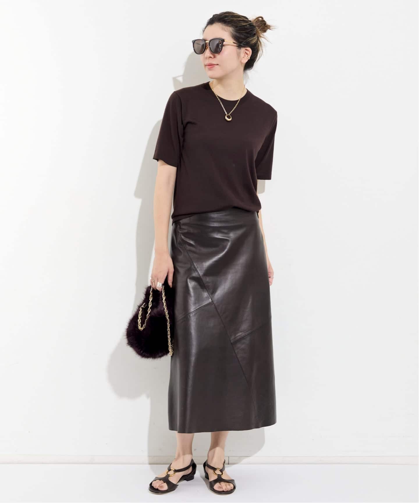 ORDINARY JOY/オーディナリー ジョイ】Nappa Leather Midi Skirt