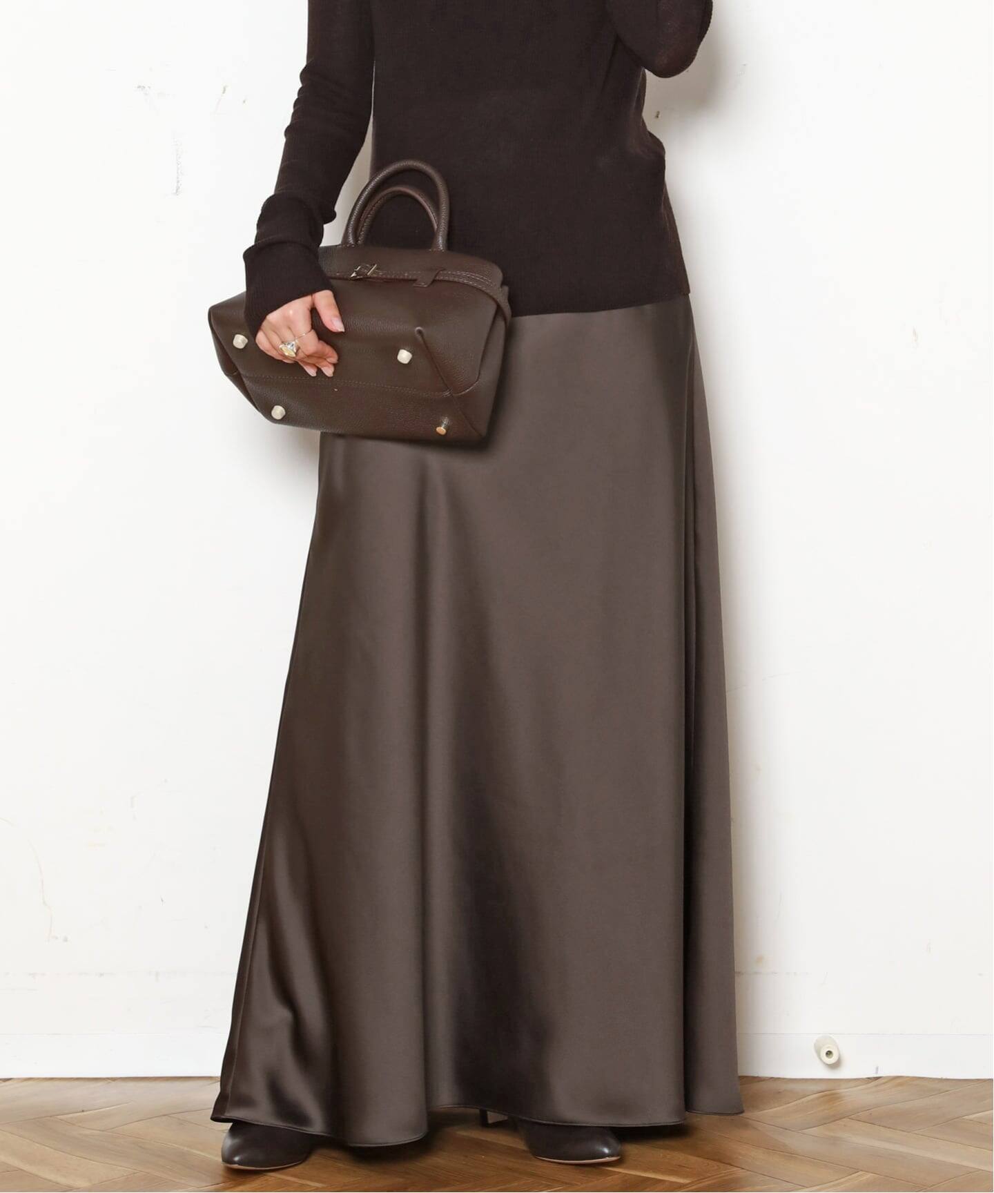 AP STUDIO サテンフレアスカート ベージュ エーピーストゥディオ AP STUDIO（エーピーストゥディオ）の「vintage satin gather