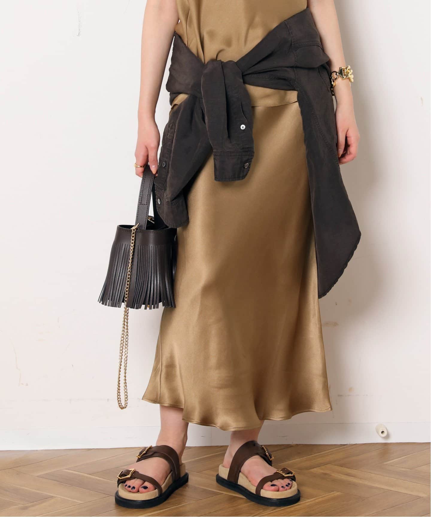ANINE BING/アニン ビン】FLARE SKIRT(KHAKI)（ロング・マキシ丈