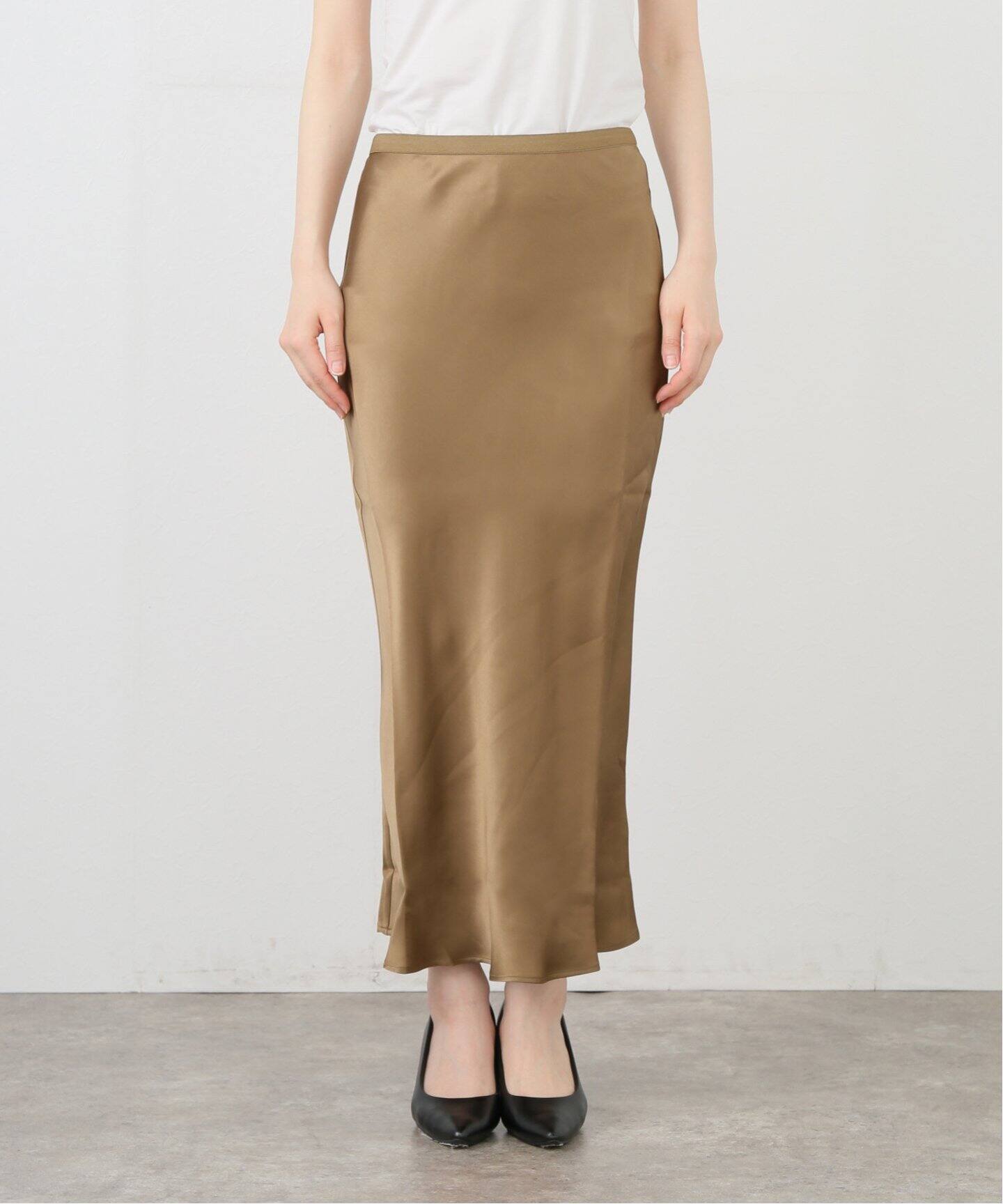 ANINE BING アニンビン ゴールド サテン フレアロングスカート シルク ANINE BING/アニン ビン】FLARE SKIRT(KHAKI)（ロング・マキシ丈