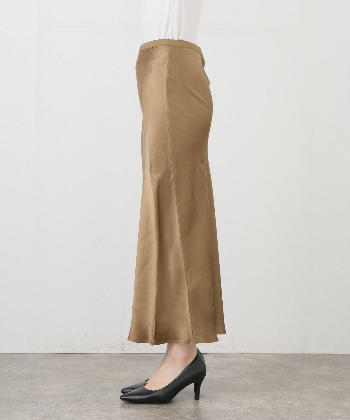 ANINE BING アニンビン ゴールド サテン フレアロングスカート シルク ANINE BING/アニン ビン】FLARE SKIRT(KHAKI)（ロング・マキシ丈