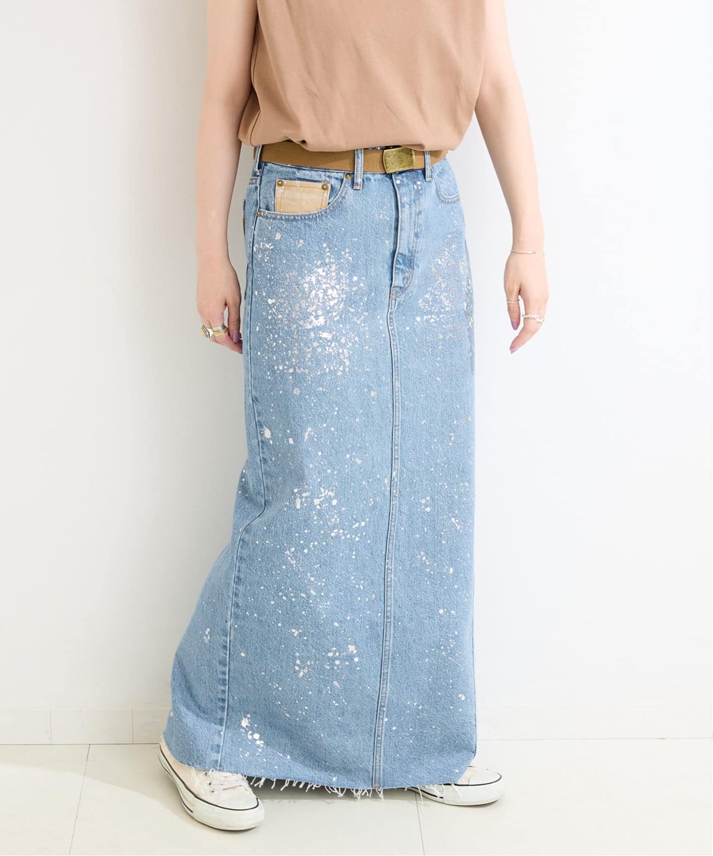 【新品未使用】DU JOURデュ ジュール★シルバー箔デニムタイトロングスカート B.C STOCK スカート デニム DU JOUR/デュ ジュール LEAN FOIL