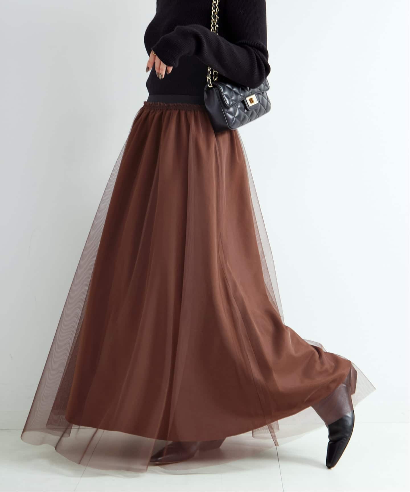 カオス　チュールスカート　ブラック×ブラウン 予約》手洗い可 / チュールスカート（ロング・マキシ丈スカート）｜B.C