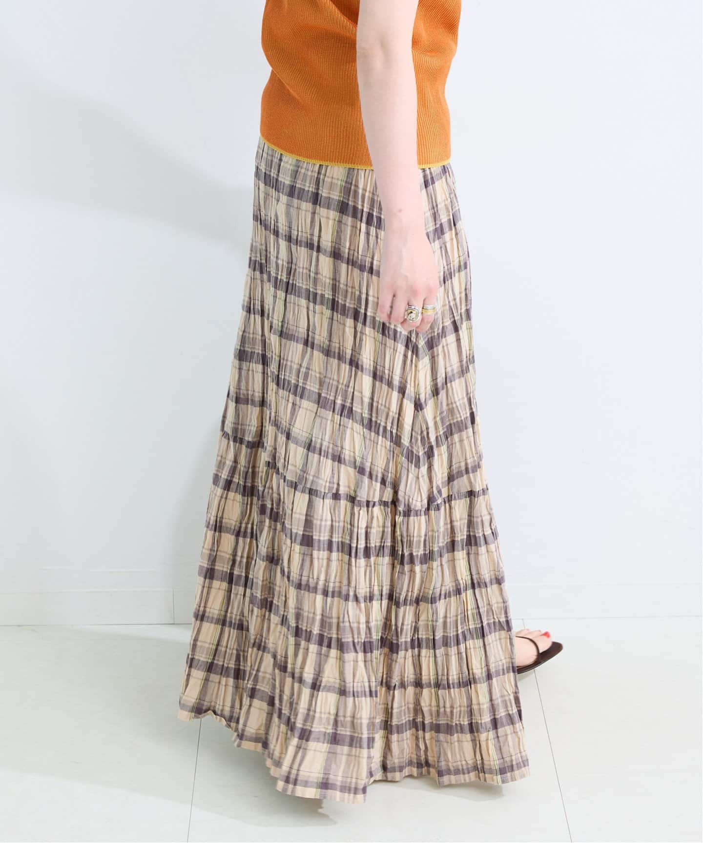 WEB限定】ウォッシャブル / 先染めチェッククリンクルスカート
