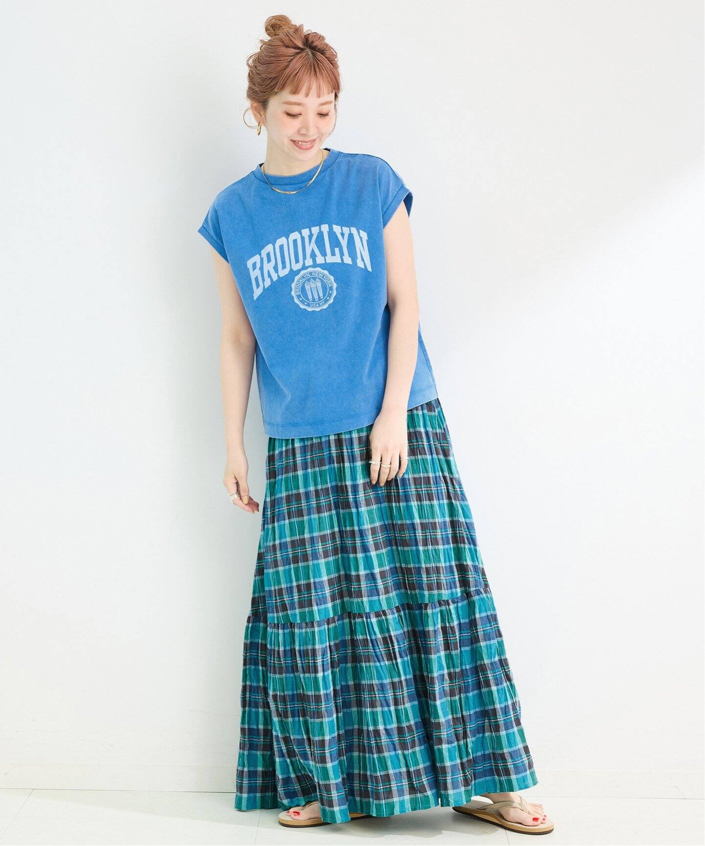 B.C STOCK ウォッシャブル /先染めチェッククリンクルスカート新品未使用 WEB限定】ウォッシャブル / 先染めチェッククリンクルスカート（ロング