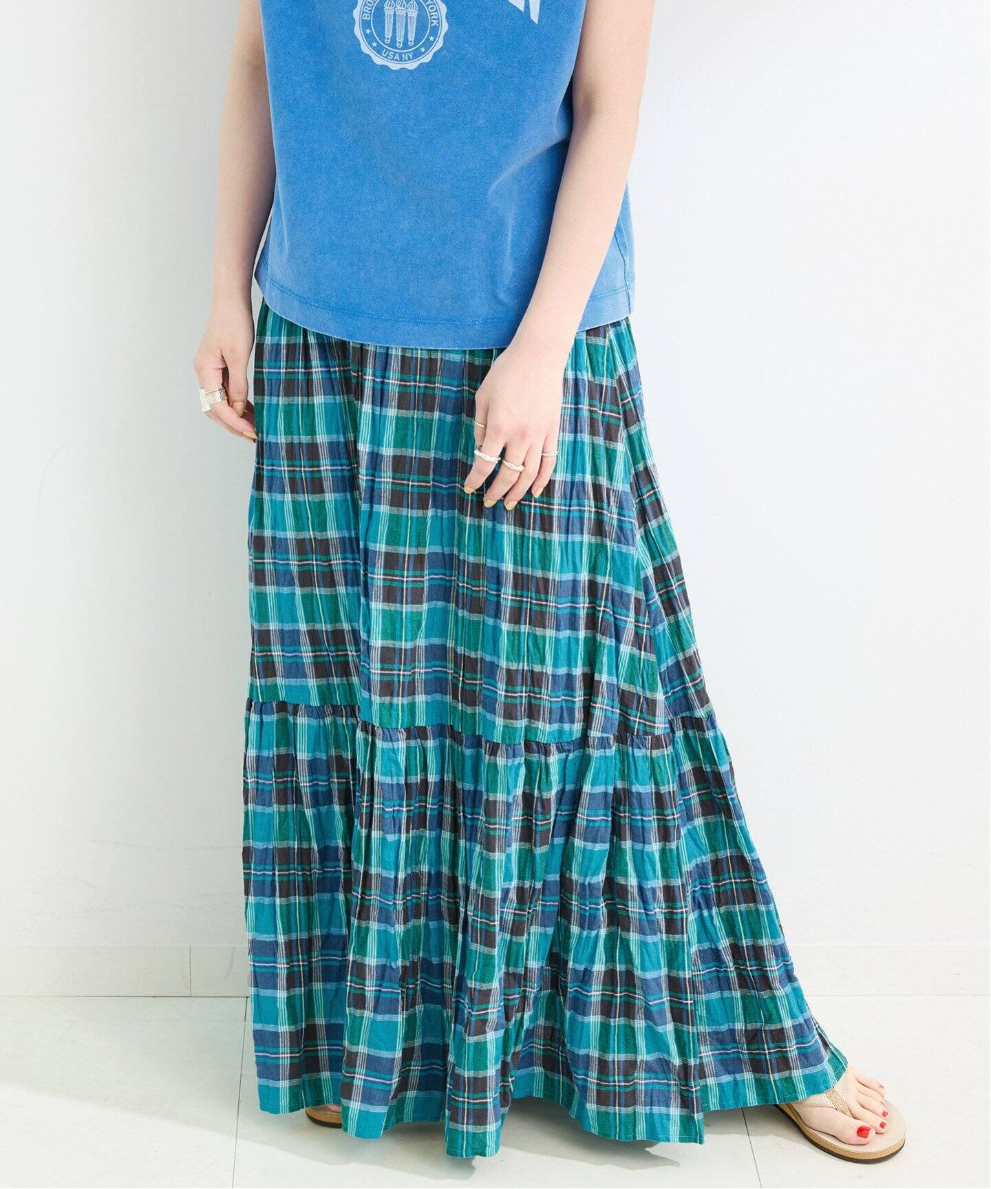 B.C STOCK ウォッシャブル /先染めチェッククリンクルスカート新品未使用 WEB限定】ウォッシャブル / 先染めチェッククリンクルスカート