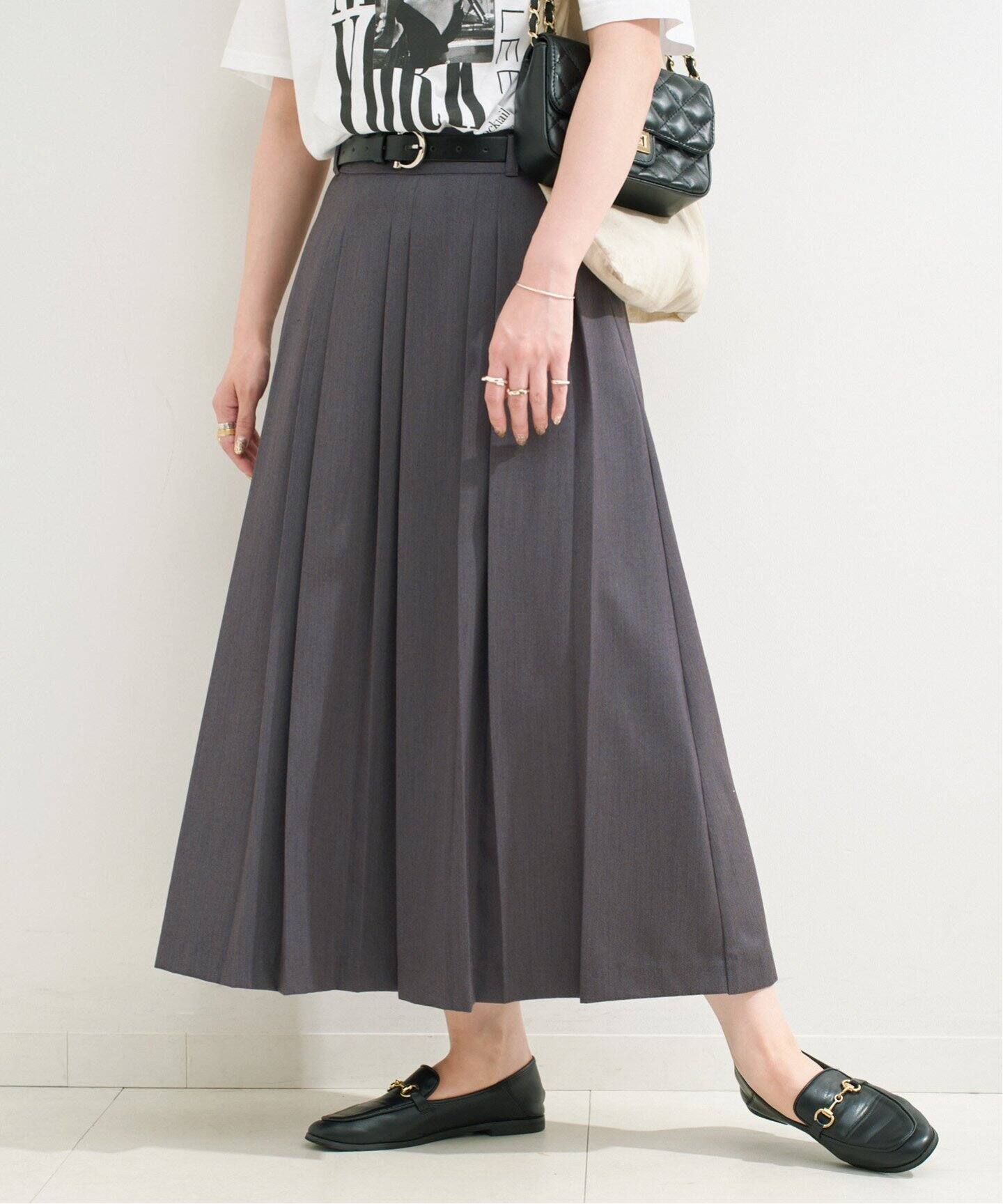 手洗い可 / ベルト付きダブルピッチタックスカート（その他スカート
