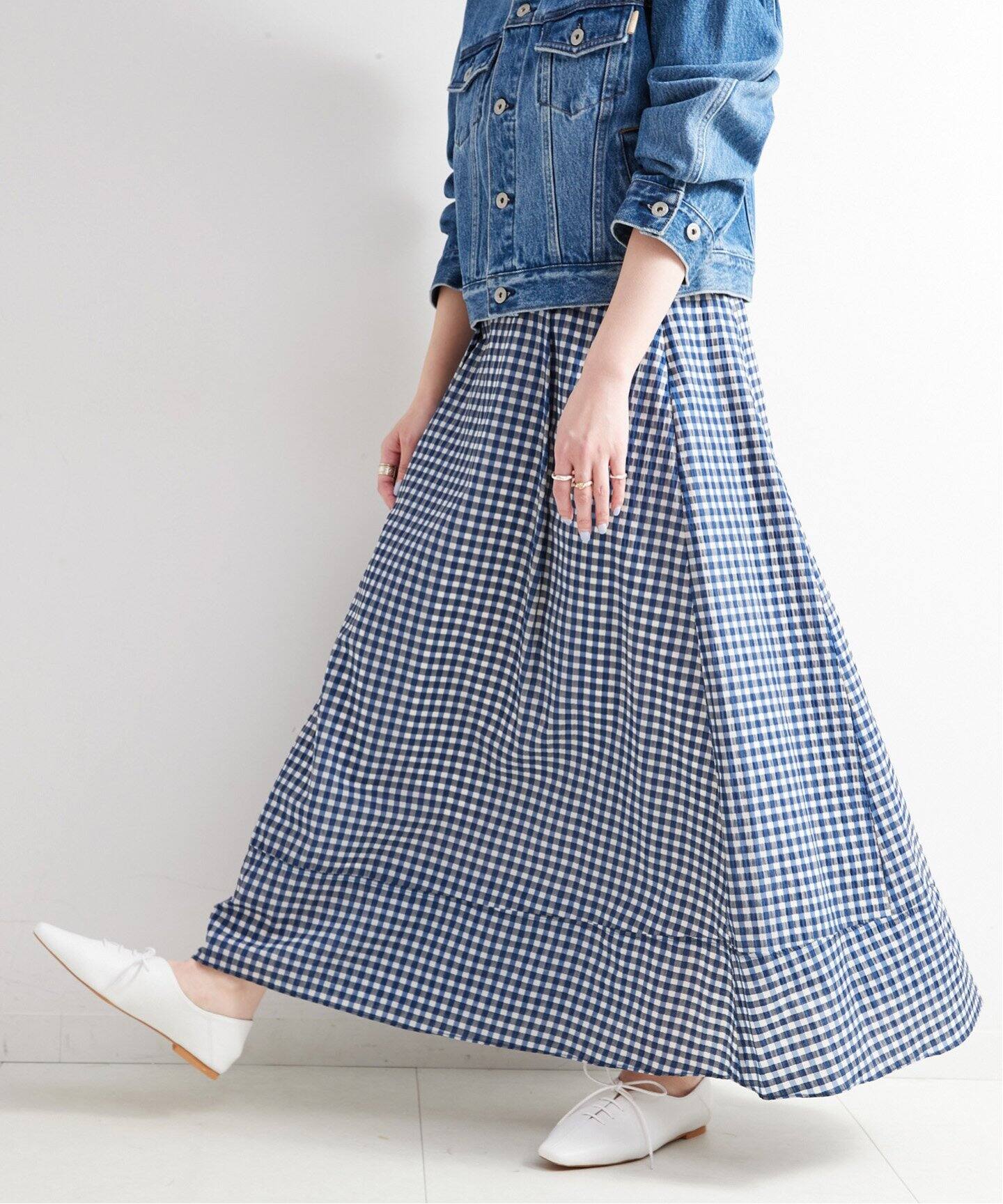 配色ギンガムタックスカート（ロング・マキシ丈スカート）｜B.C STOCK  