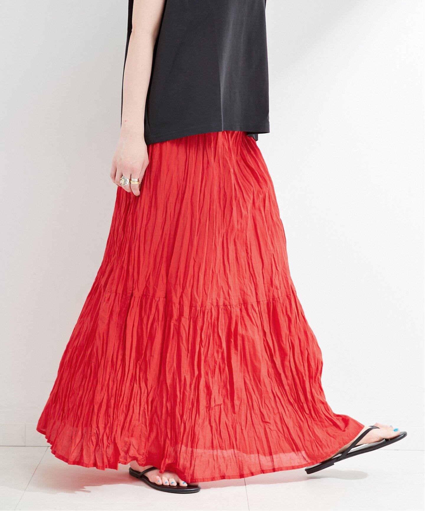 ウォッシャブル / クリンクルティアードスカート（ロング・マキシ丈