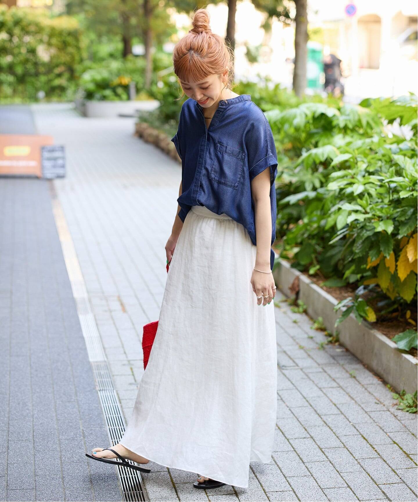 追加9》手洗い可 / フレンチリネンギャザースカート（ロング・マキシ丈